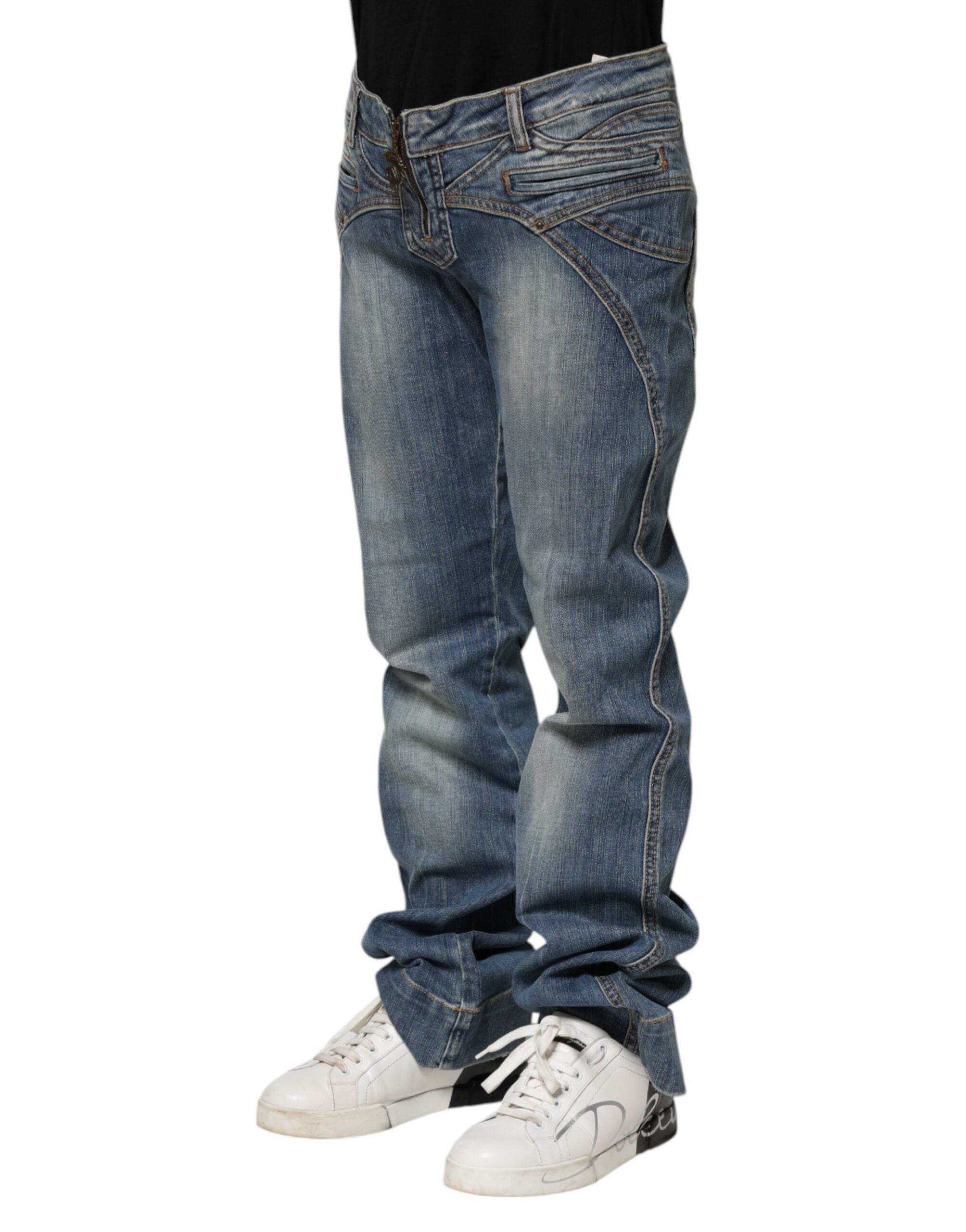 Just Cavalli Blue Washed Straight Fit Men Denim Jeans - Hilstor