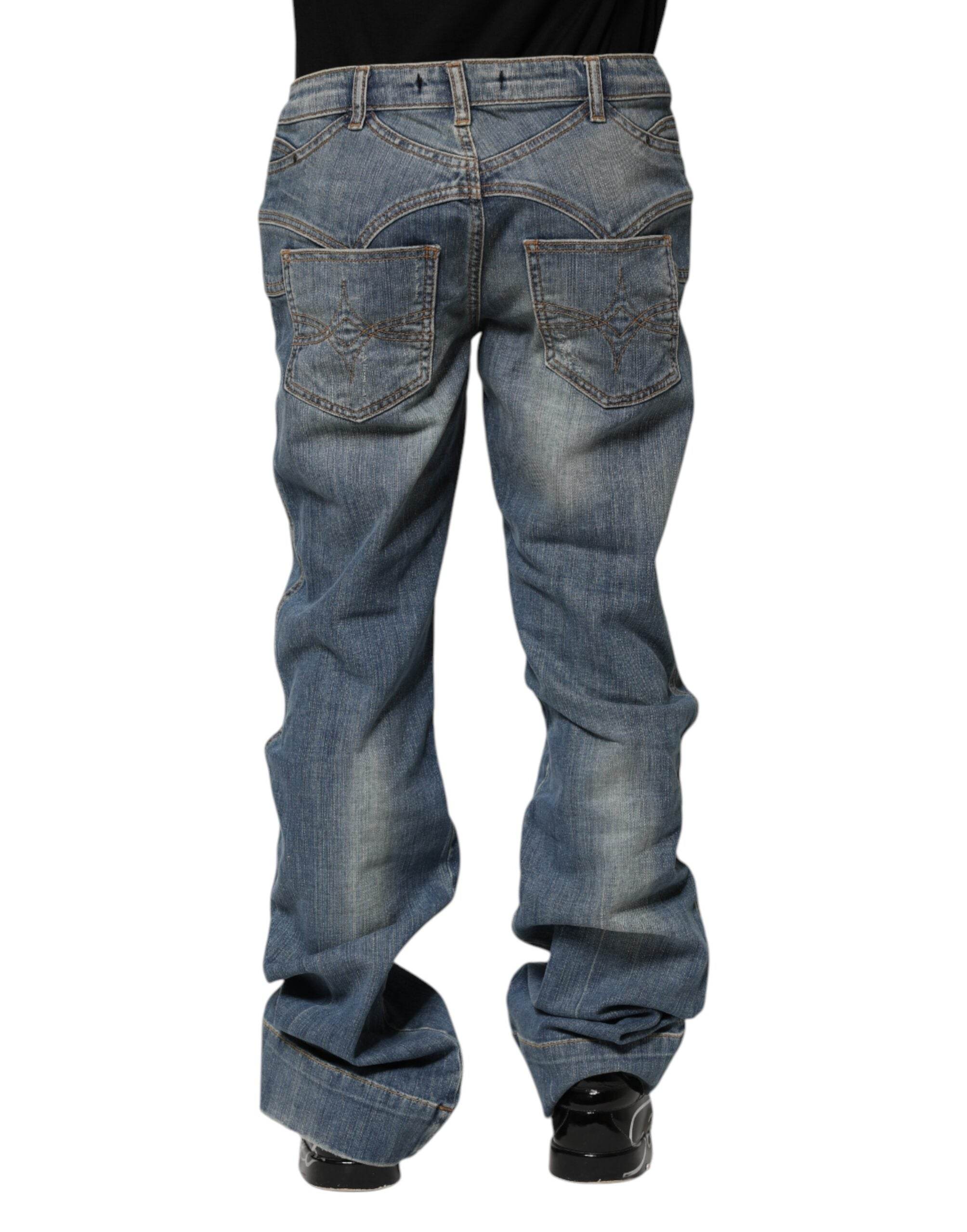 Just Cavalli Blue Washed Straight Fit Men Denim Jeans - Hilstor