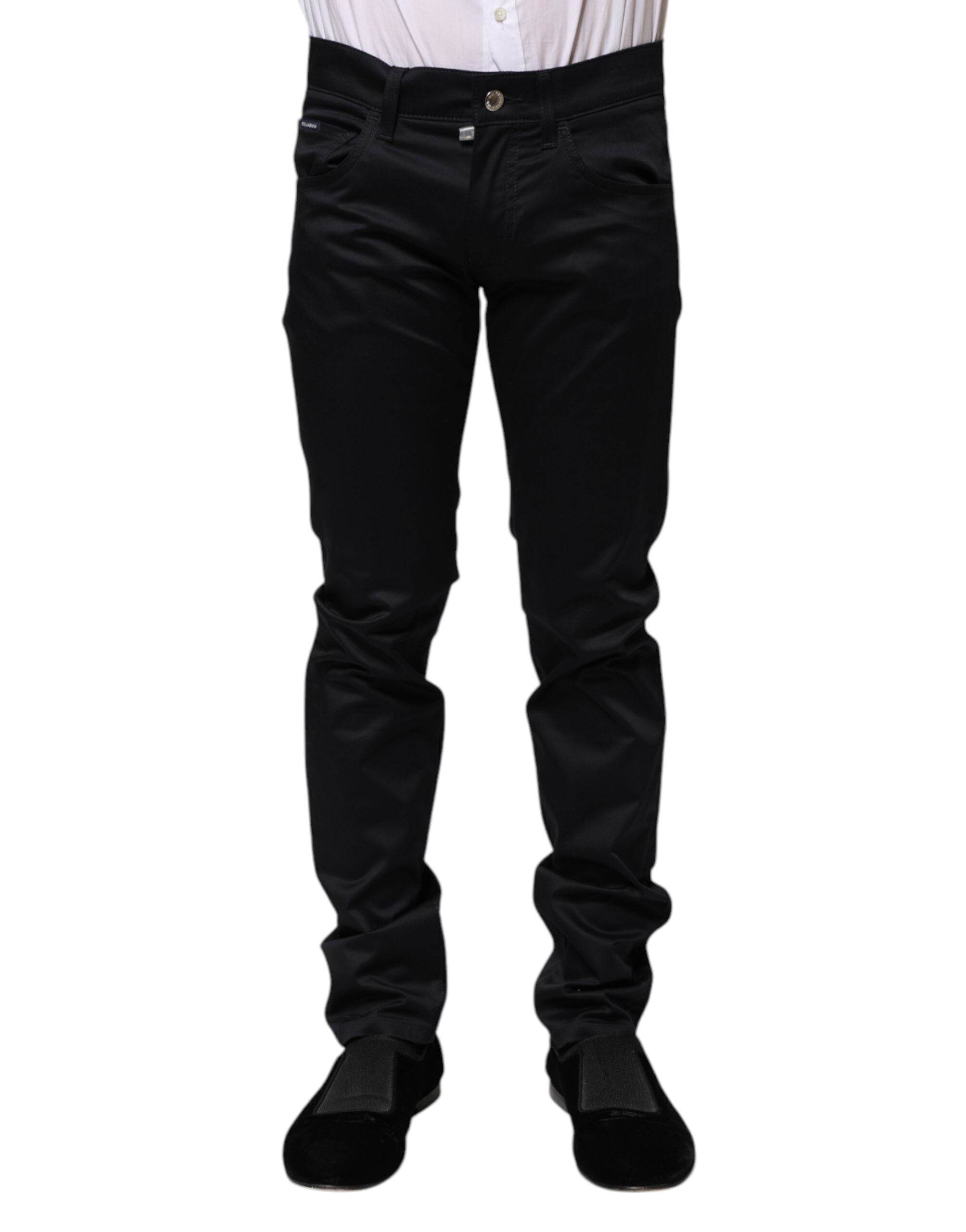 Dolce & Gabbana Black Cotton Skinny Mid Waist Pants - Hilstor