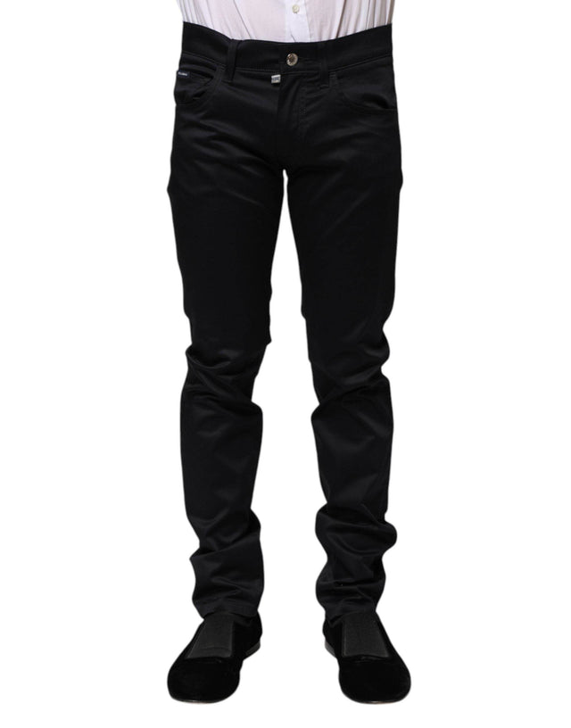 Dolce & Gabbana Black Cotton Skinny Mid Waist Pants - Hilstor