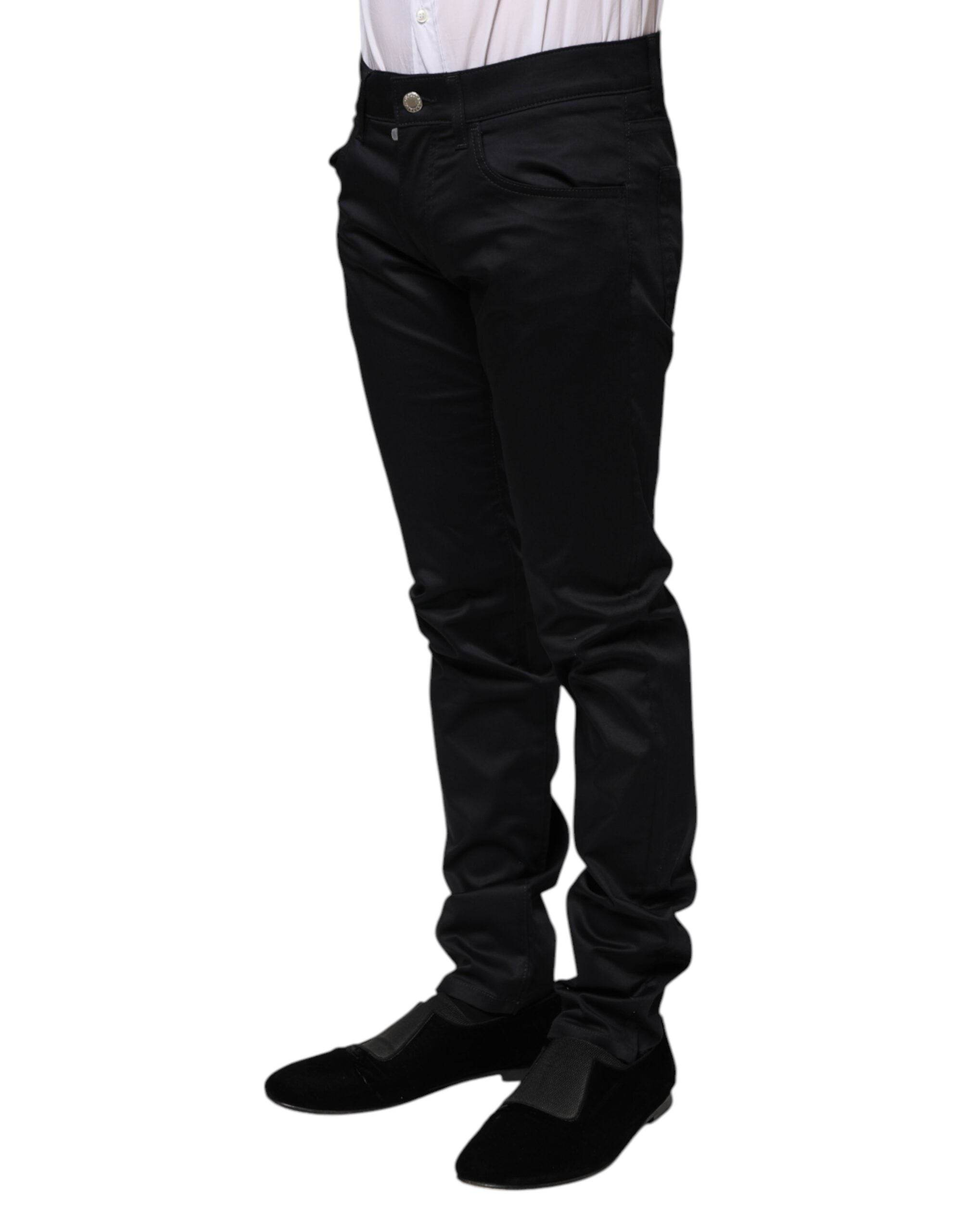 Dolce & Gabbana Black Cotton Skinny Mid Waist Pants - Hilstor