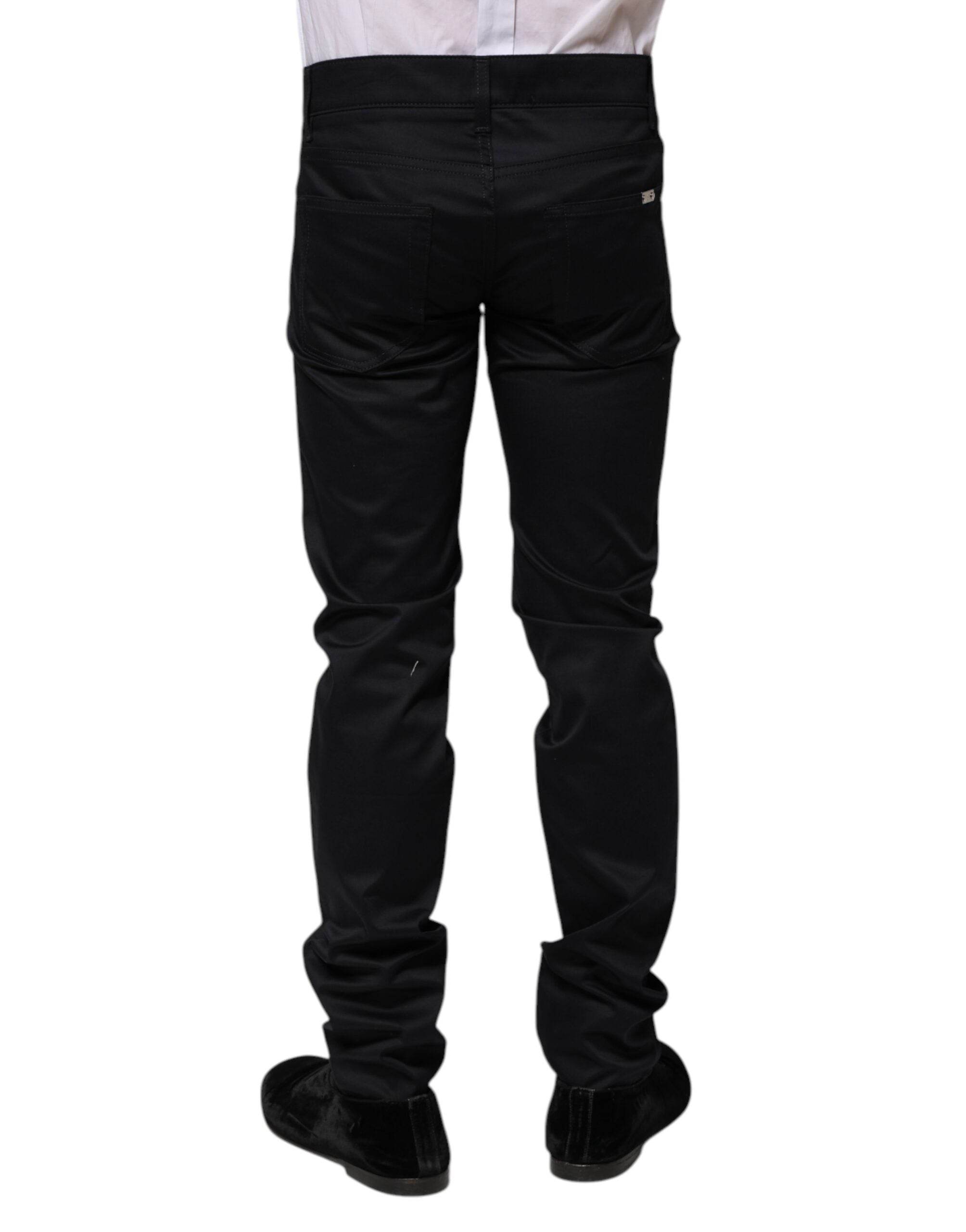 Dolce & Gabbana Black Cotton Skinny Mid Waist Pants - Hilstor