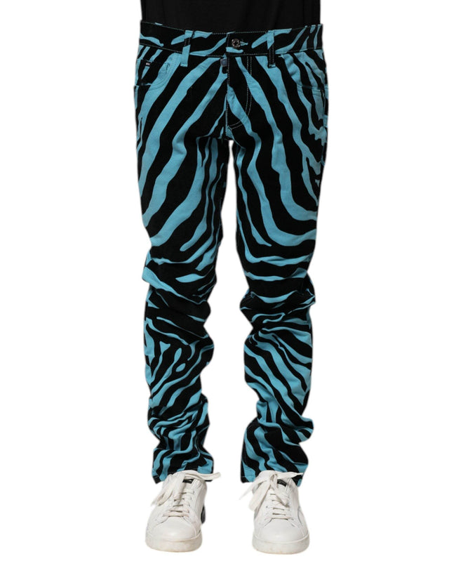 Dolce & Gabbana Blue Black Stripes Skinny Denim Jeans - Hilstor