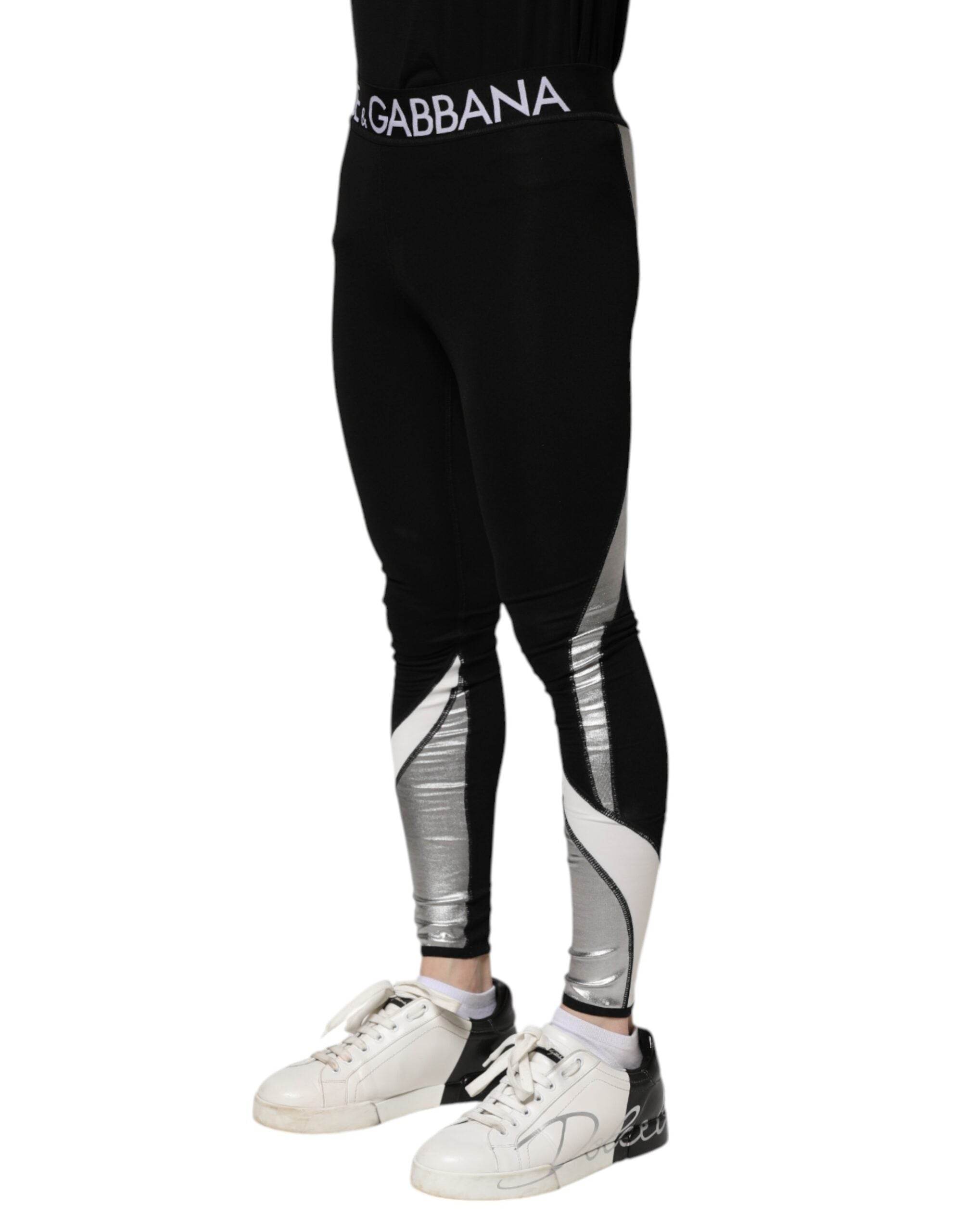 Dolce & Gabbana Black Silver Nylon Skinny Men Leggings Pants - Hilstor