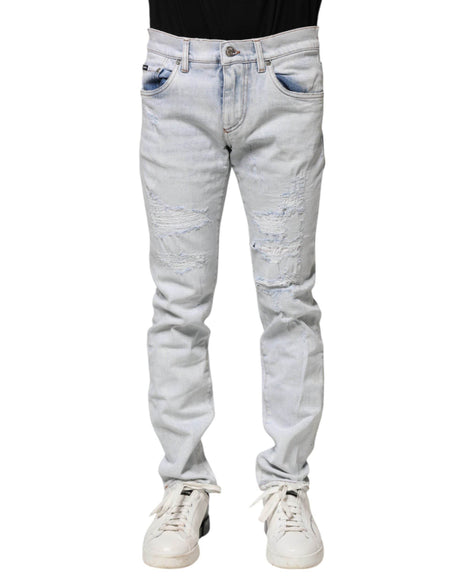 Dolce & Gabbana Light Blue Tattered Skinny Denim Jeans - Hilstor