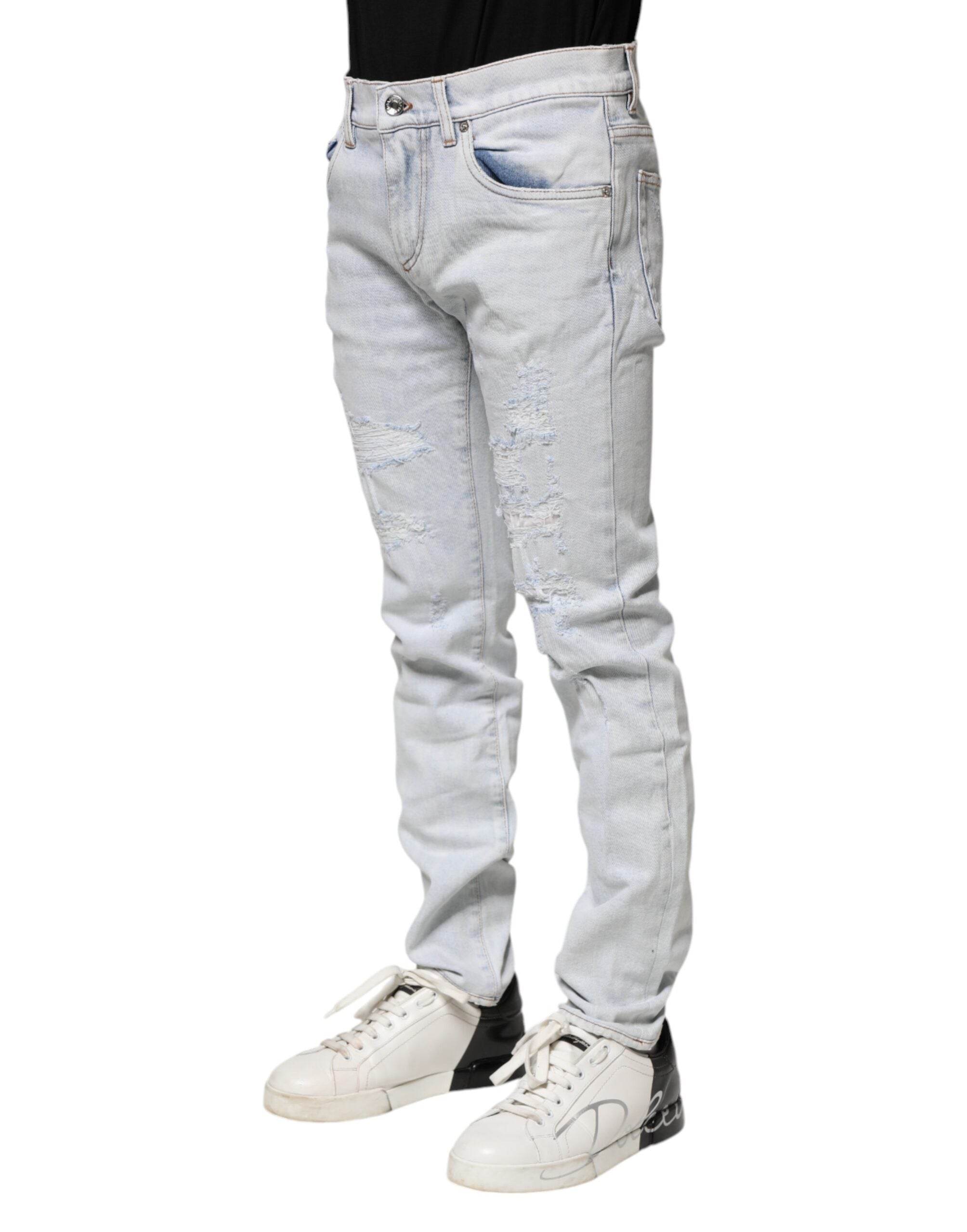 Dolce & Gabbana Light Blue Tattered Skinny Denim Jeans - Hilstor