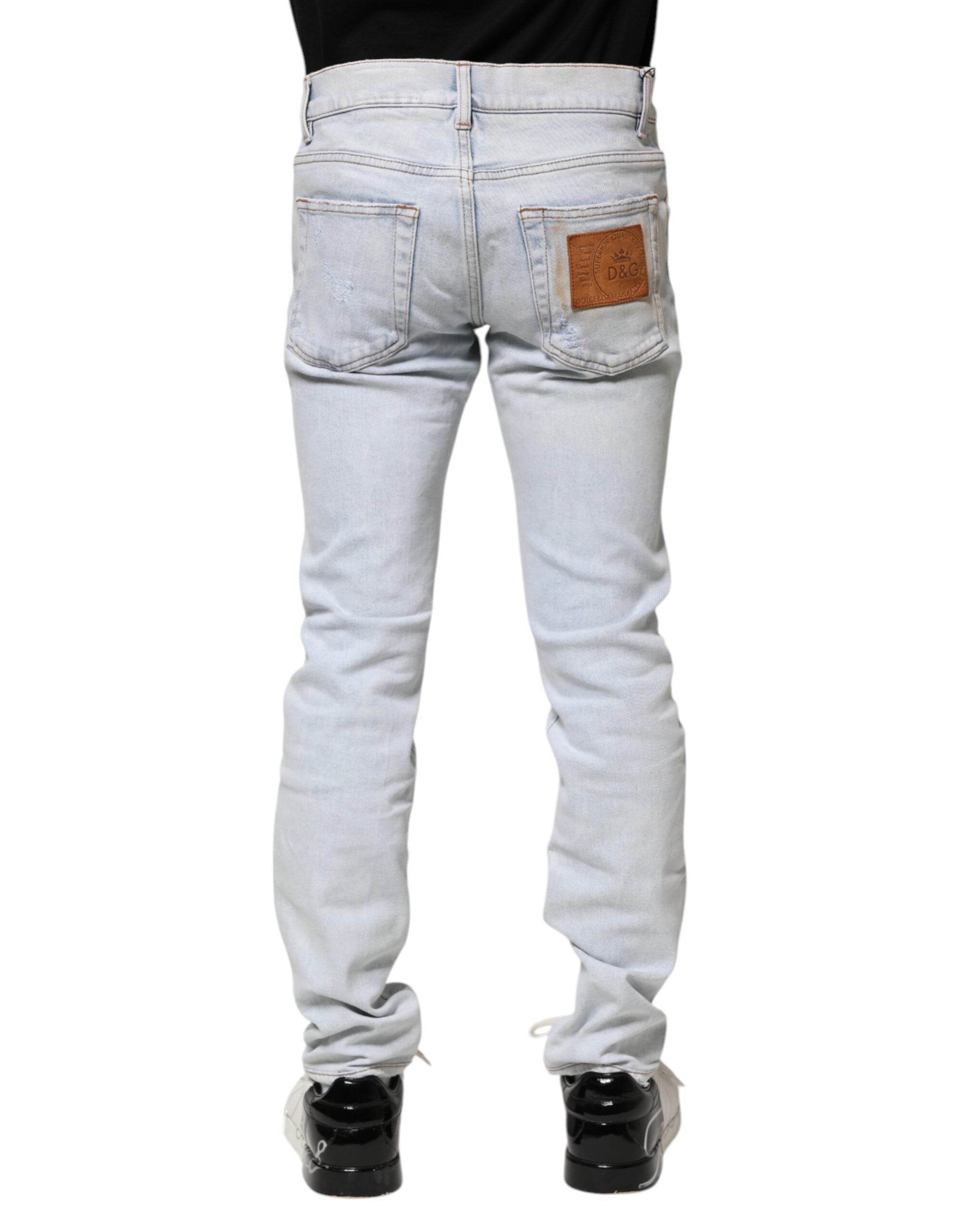 Dolce & Gabbana Light Blue Tattered Skinny Denim Jeans - Hilstor