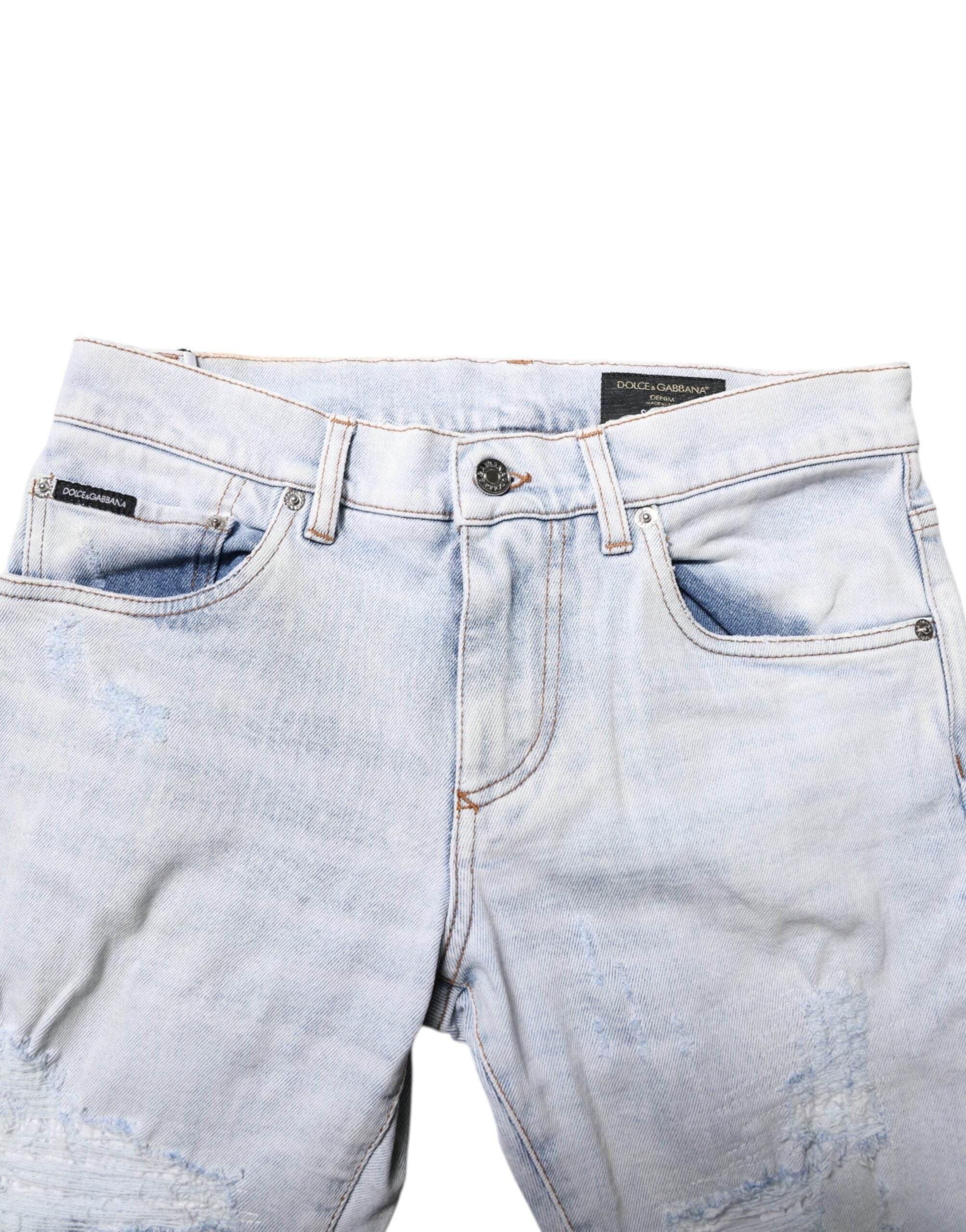 Dolce & Gabbana Light Blue Tattered Skinny Denim Jeans - Hilstor