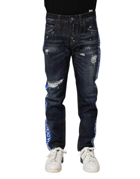 Dolce & Gabbana Dark Blue Tattered Skinny Denim Jeans - Hilstor