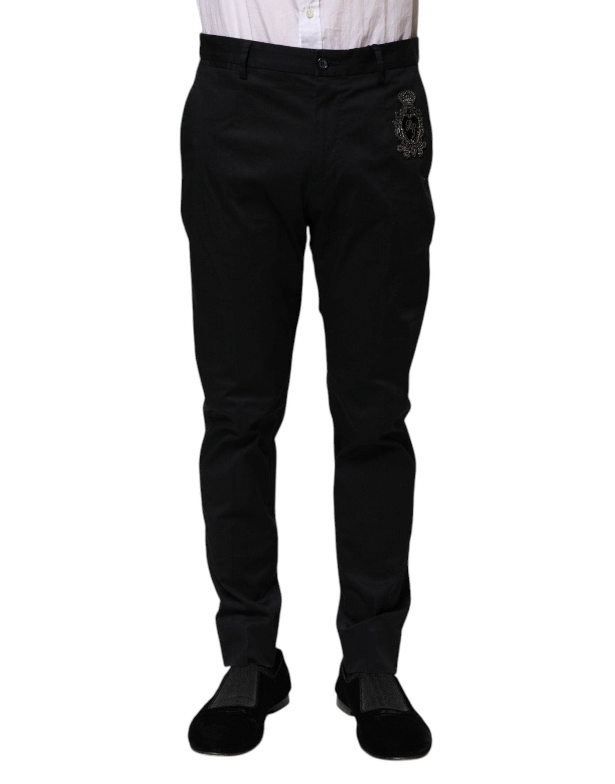 Dolce & Gabbana Dark Blue Logo Cotton Dress Pants - Hilstor