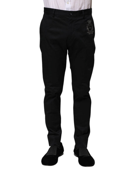 Dolce & Gabbana Dark Blue Logo Cotton Dress Pants - Hilstor
