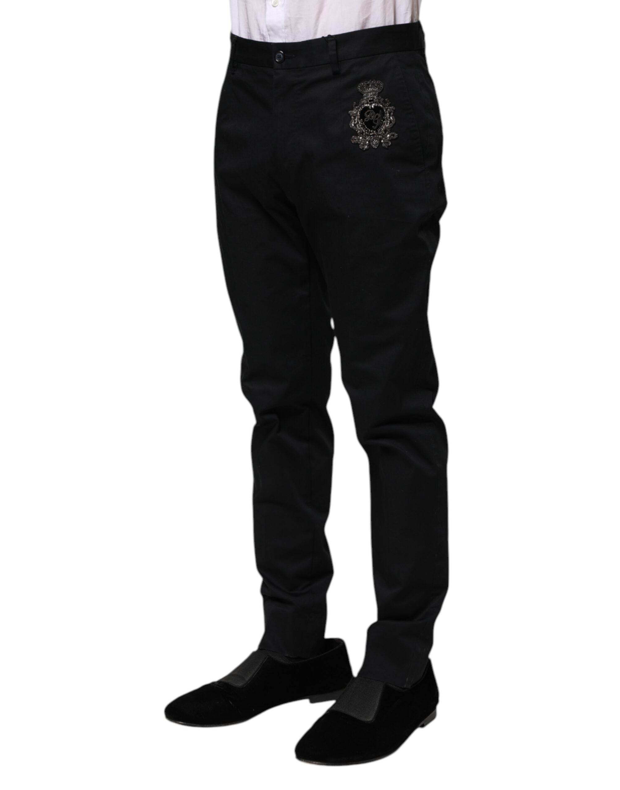 Dolce & Gabbana Dark Blue Logo Cotton Dress Pants - Hilstor