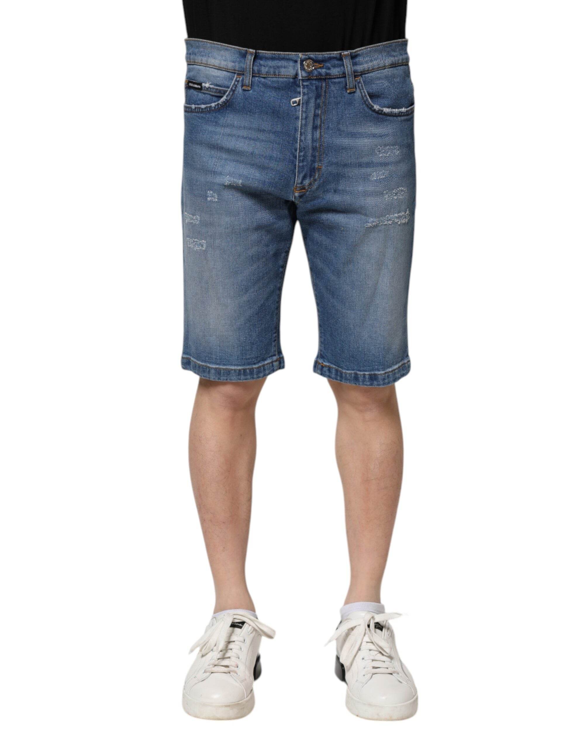 Dolce & Gabbana Blue Cotton Stretch Men Denim Bermuda Shorts - Hilstor