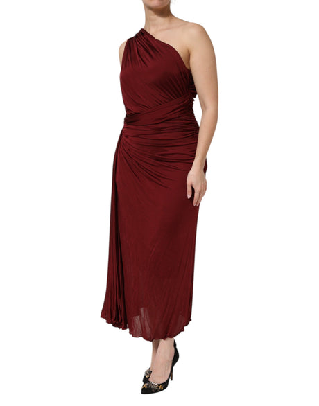 Dolce & Gabbana Red Viscose Fitted One Shoulder Midi Dress