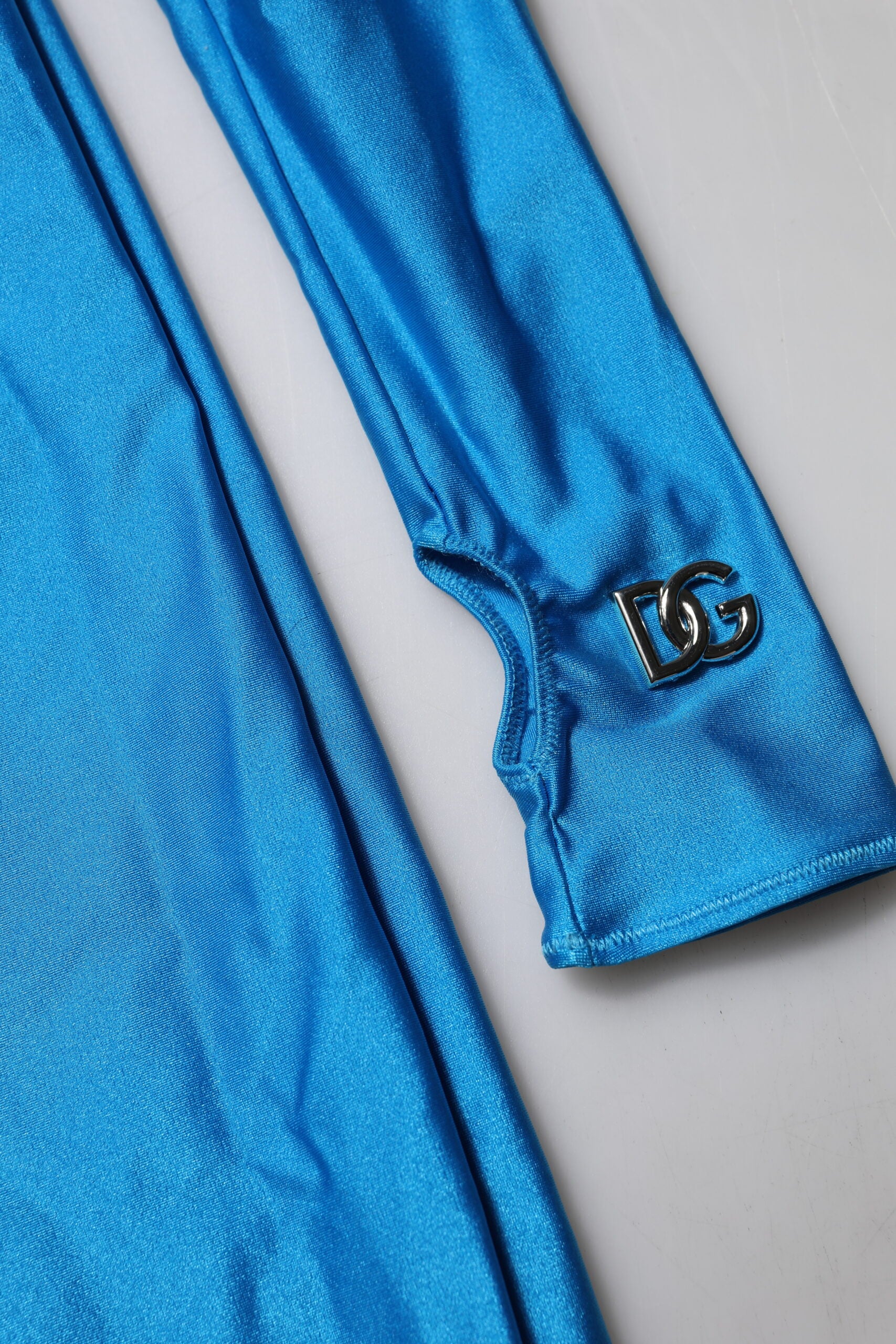 Dolce &amp; Gabbana Blå Nylon Turtleneck Bodycon Jumpsuit Kjole