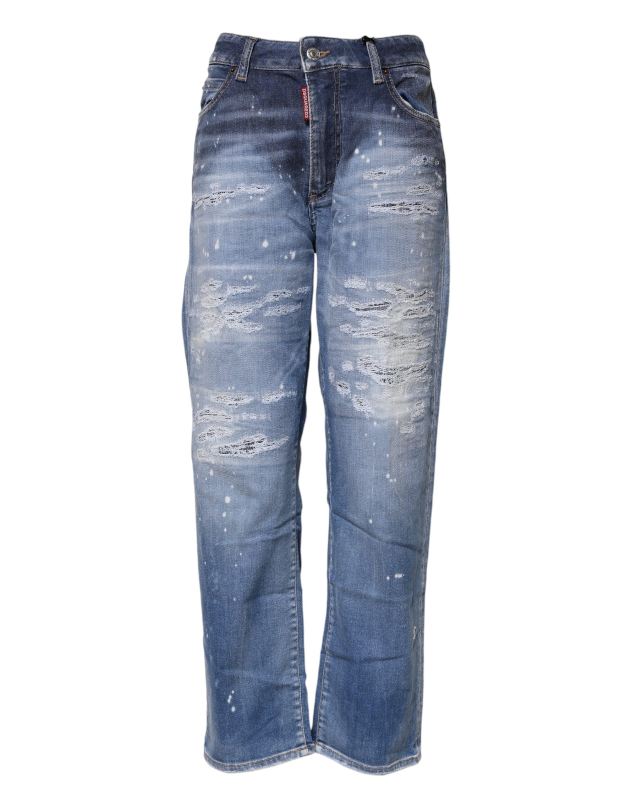 Dsquared² Blå Lassede Bomuld Mellemhøj Talje Lige Denim Jeans