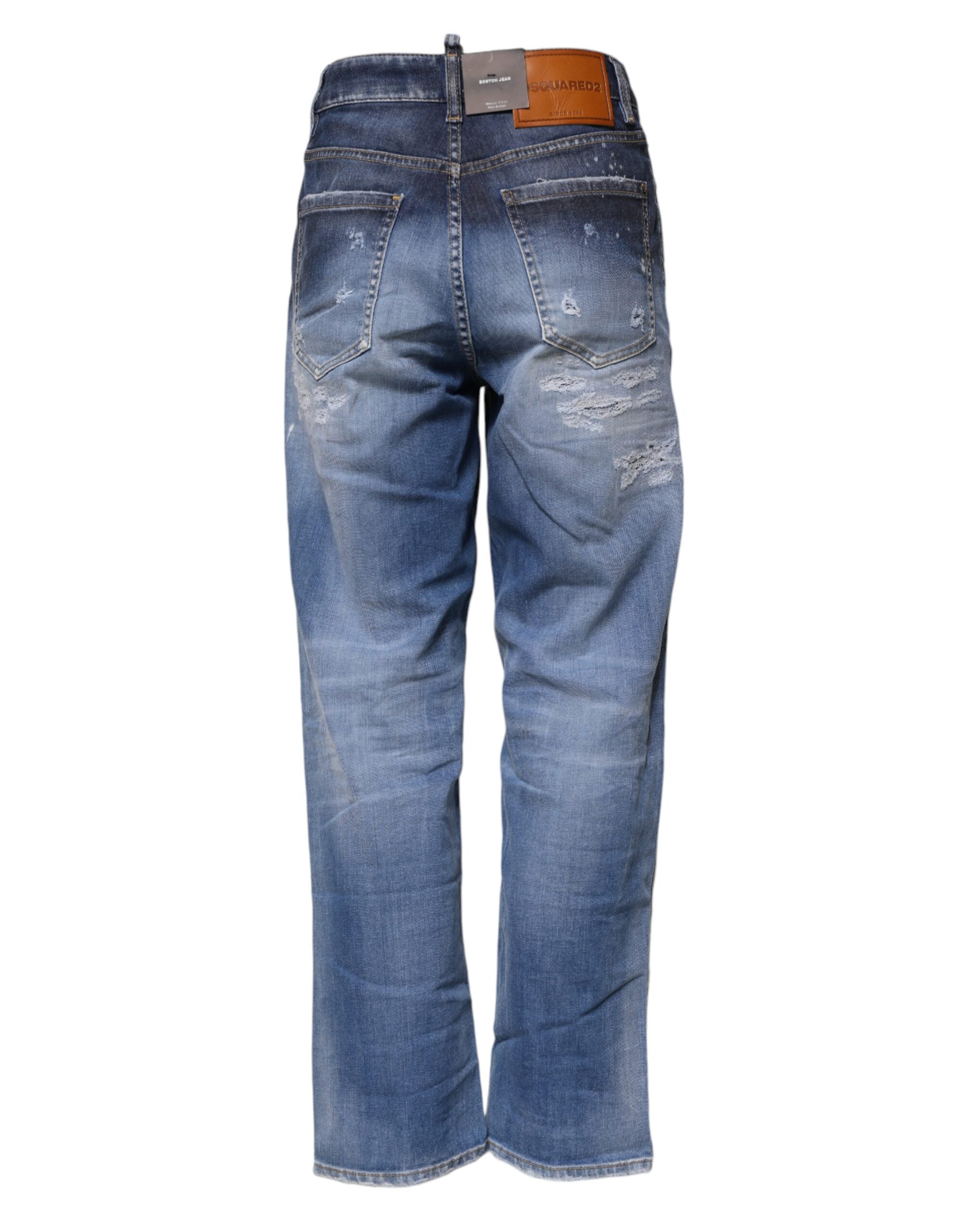 Dsquared² Blå Lassede Bomuld Mellemhøj Talje Lige Denim Jeans
