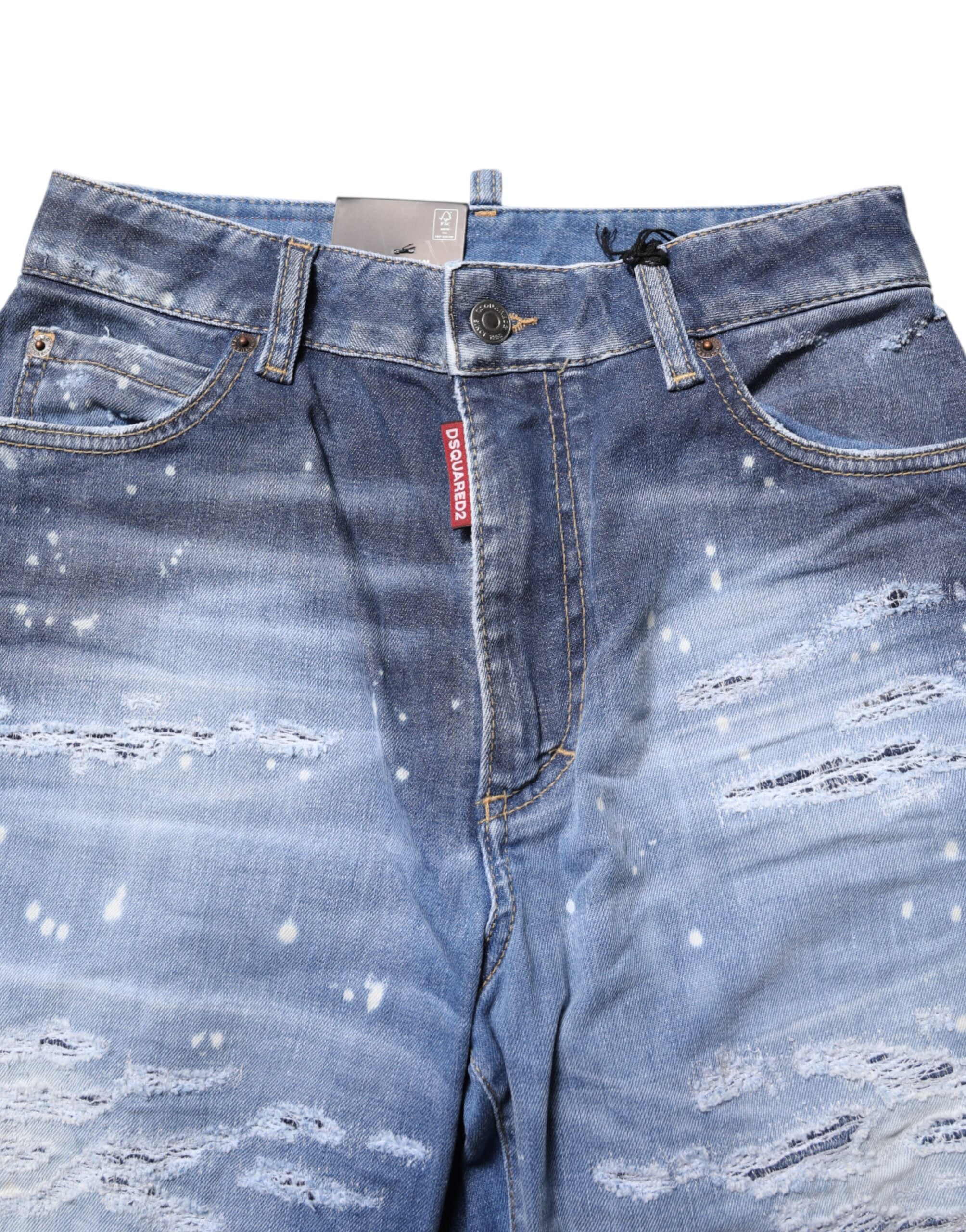 Dsquared² Blå Lassede Bomuld Mellemhøj Talje Lige Denim Jeans