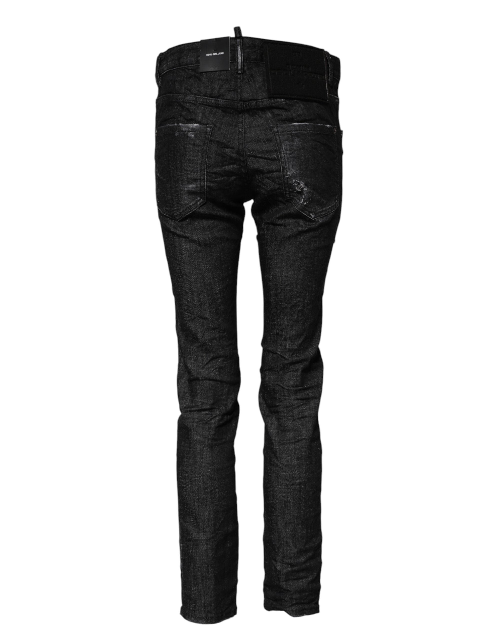 Dsquared² Svarta Tvättade Bomulls-Slim Jeans Med Mellanhög Midja