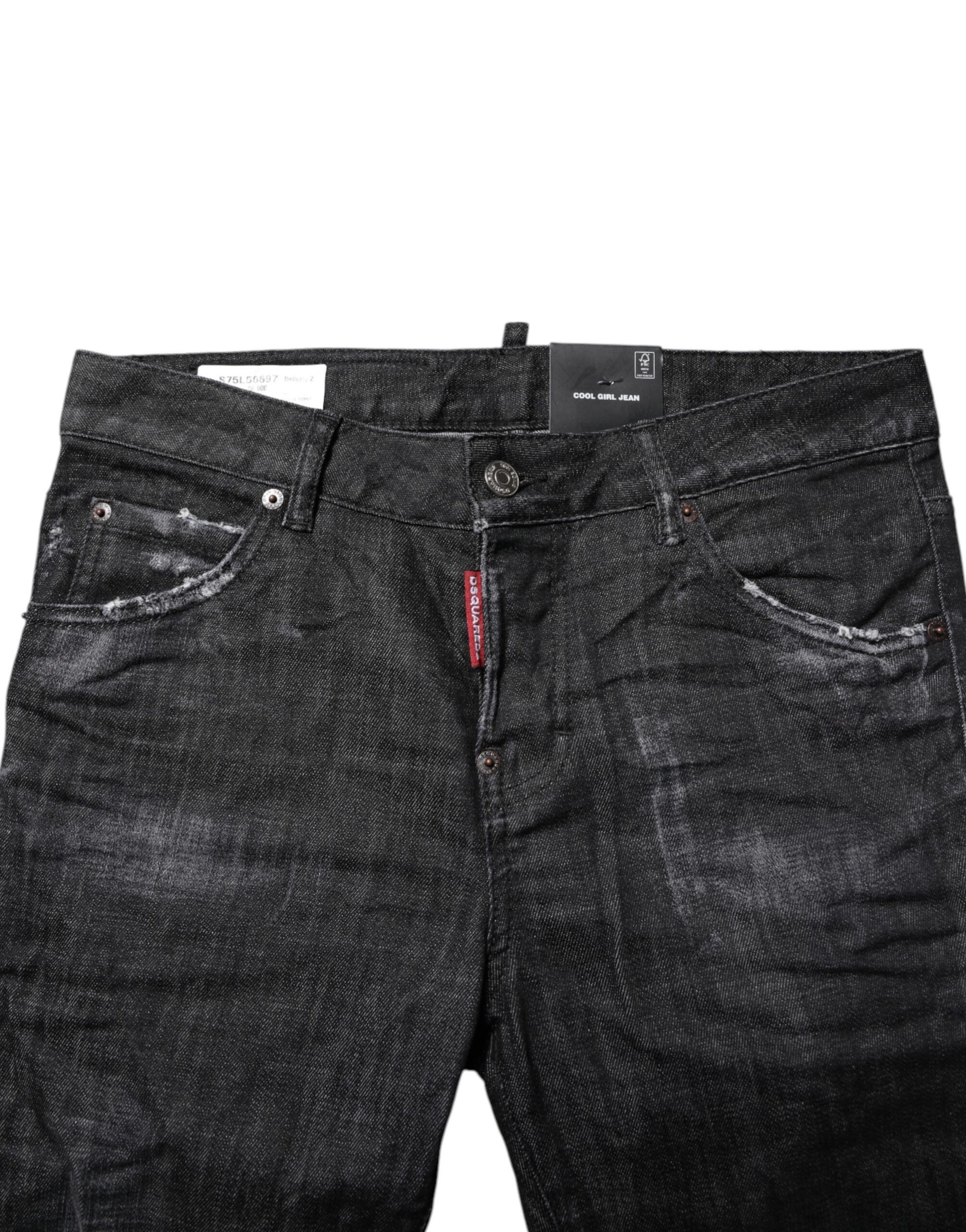 Dsquared² Svarta Tvättade Bomulls-Slim Jeans Med Mellanhög Midja