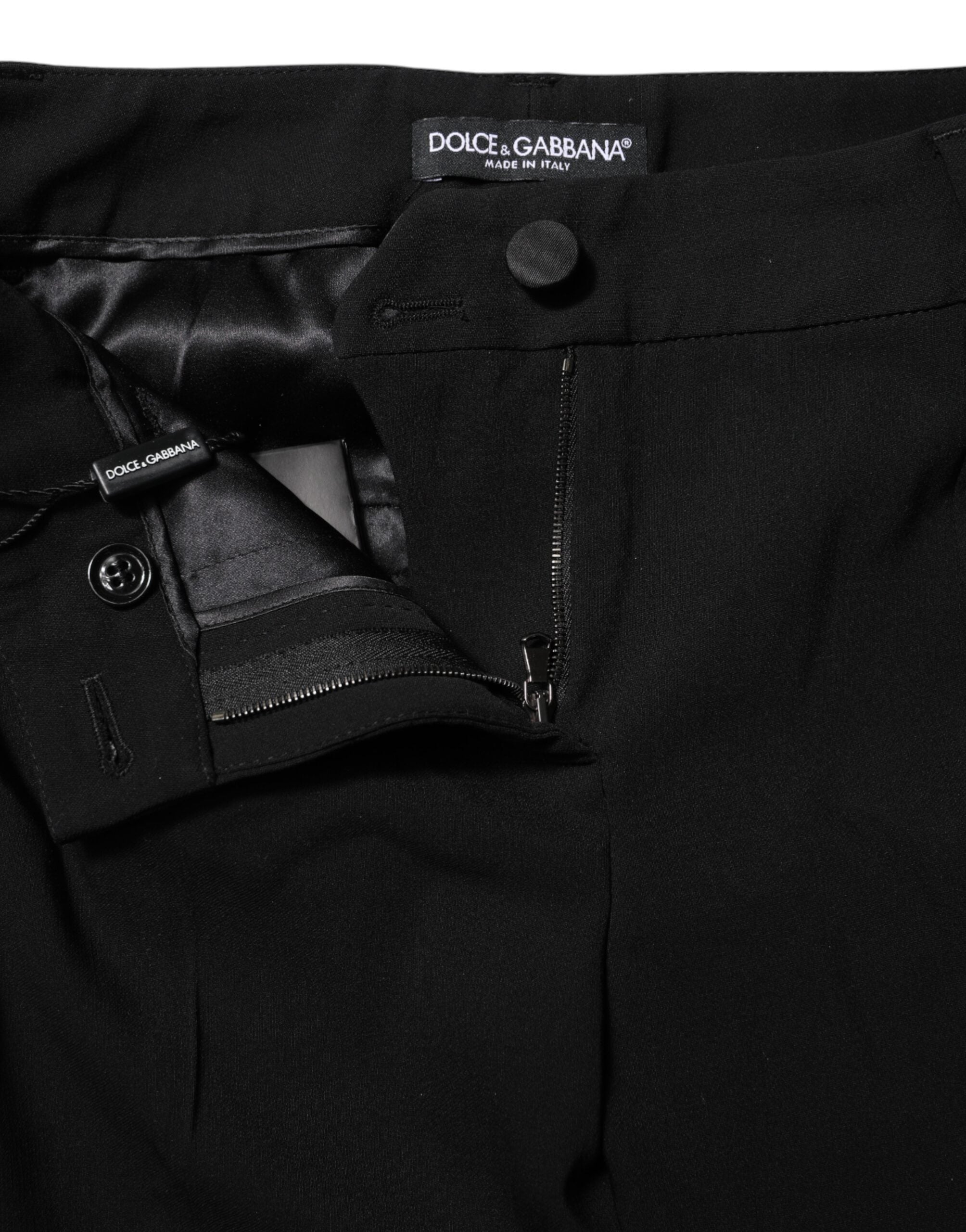 Dolce &amp; Gabbana Sorte Uld Mellemhøj Taljede Koniske Kjolebukser