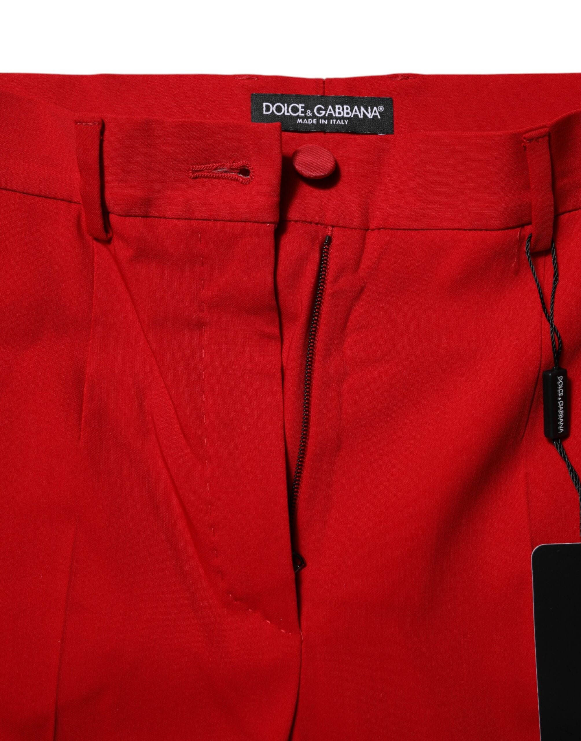 Dolce &amp; Gabbana Røde Uld Mellemhøjtaljede Koniske Bukser
