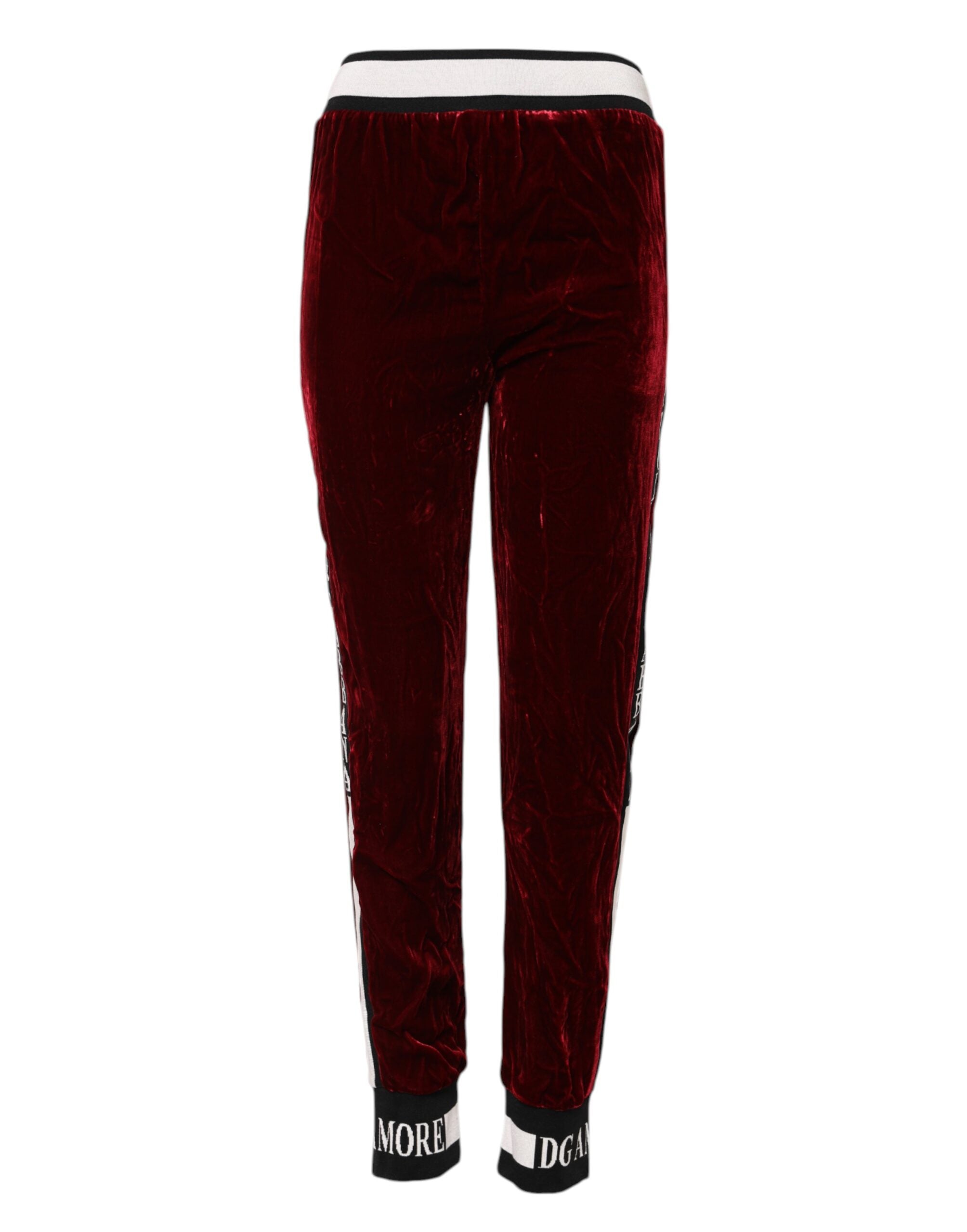 Dolce & Gabbana Red Viscose DG Logo Mid Waist Pants