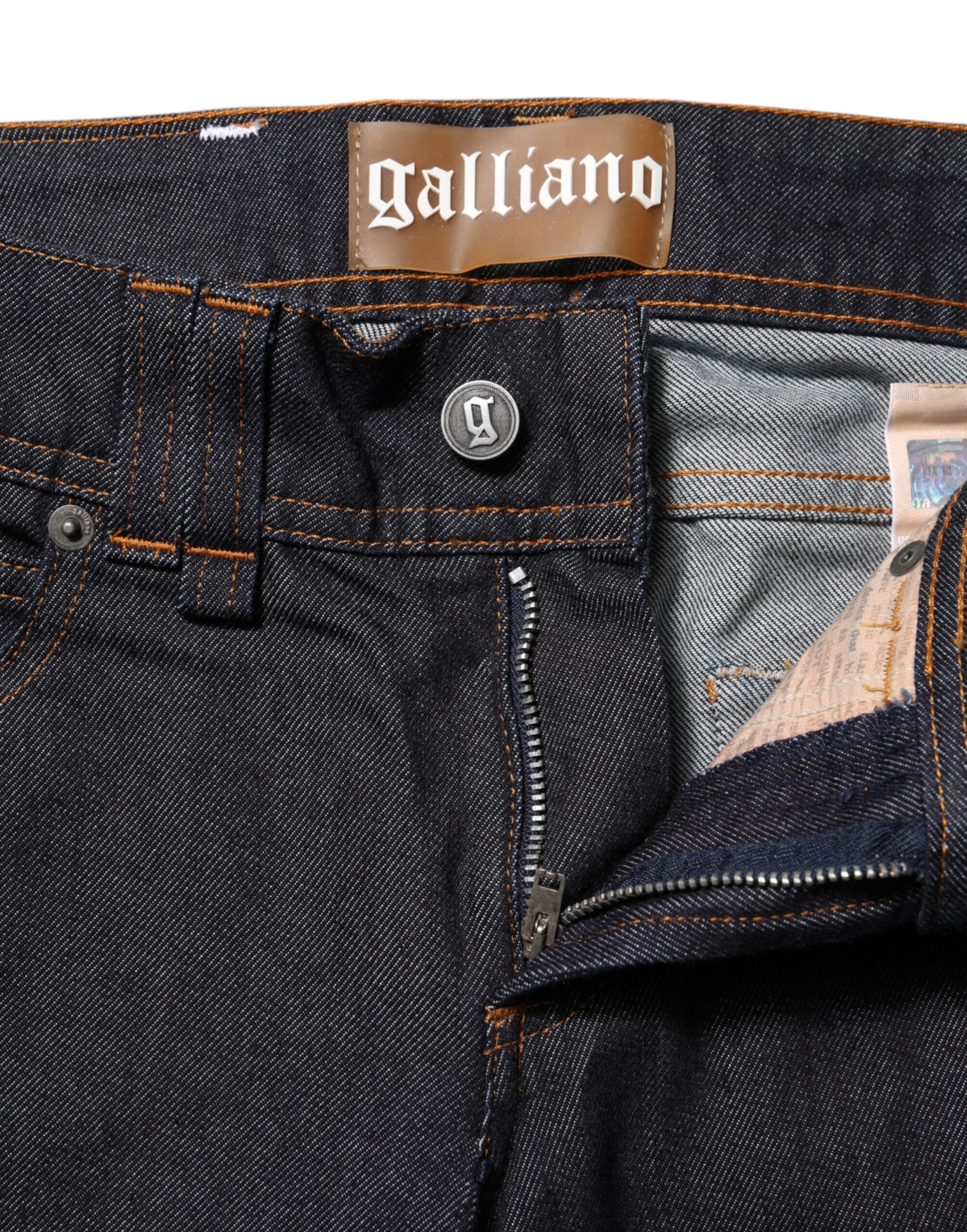 John Galliano Blå Mellemhøj Taljede Bomuld Brede Ben Denim Jeans