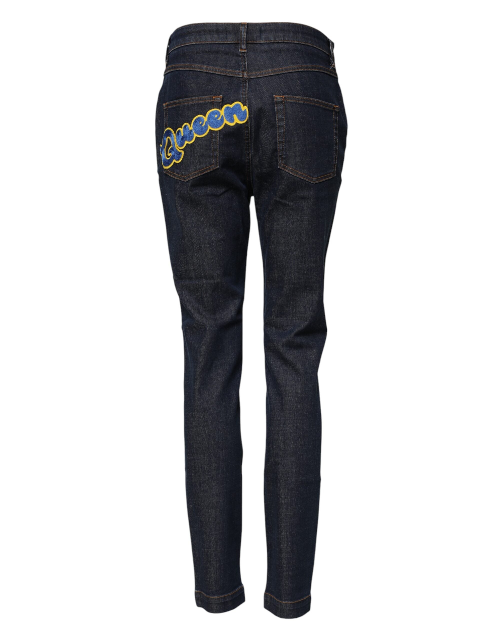 Dolce &amp; Gabbana Blå Queen Patch AUDREY Mellemhøj Talje Denim Jeans