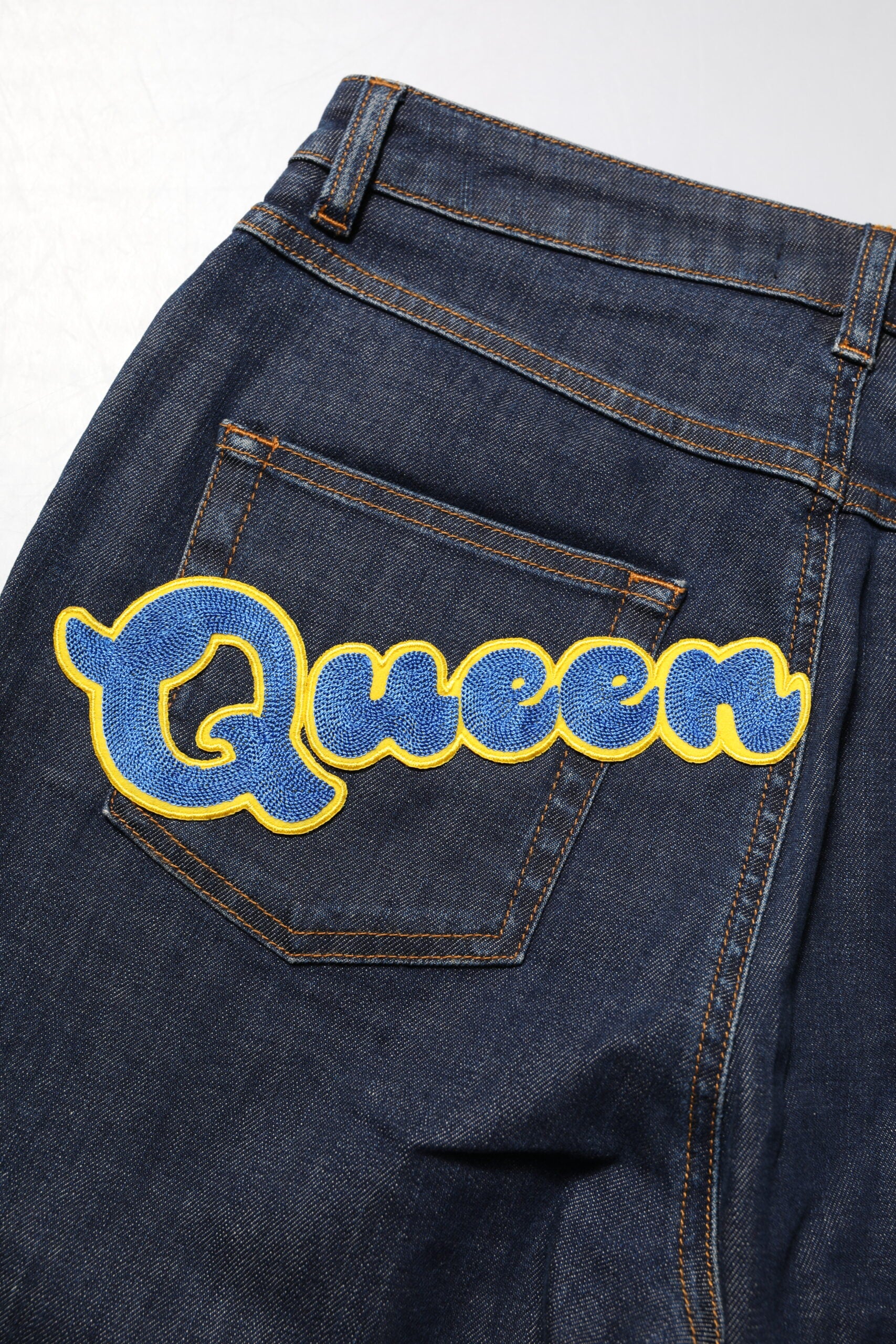 Dolce &amp; Gabbana Blå Queen Patch AUDREY Mellemhøj Talje Denim Jeans
