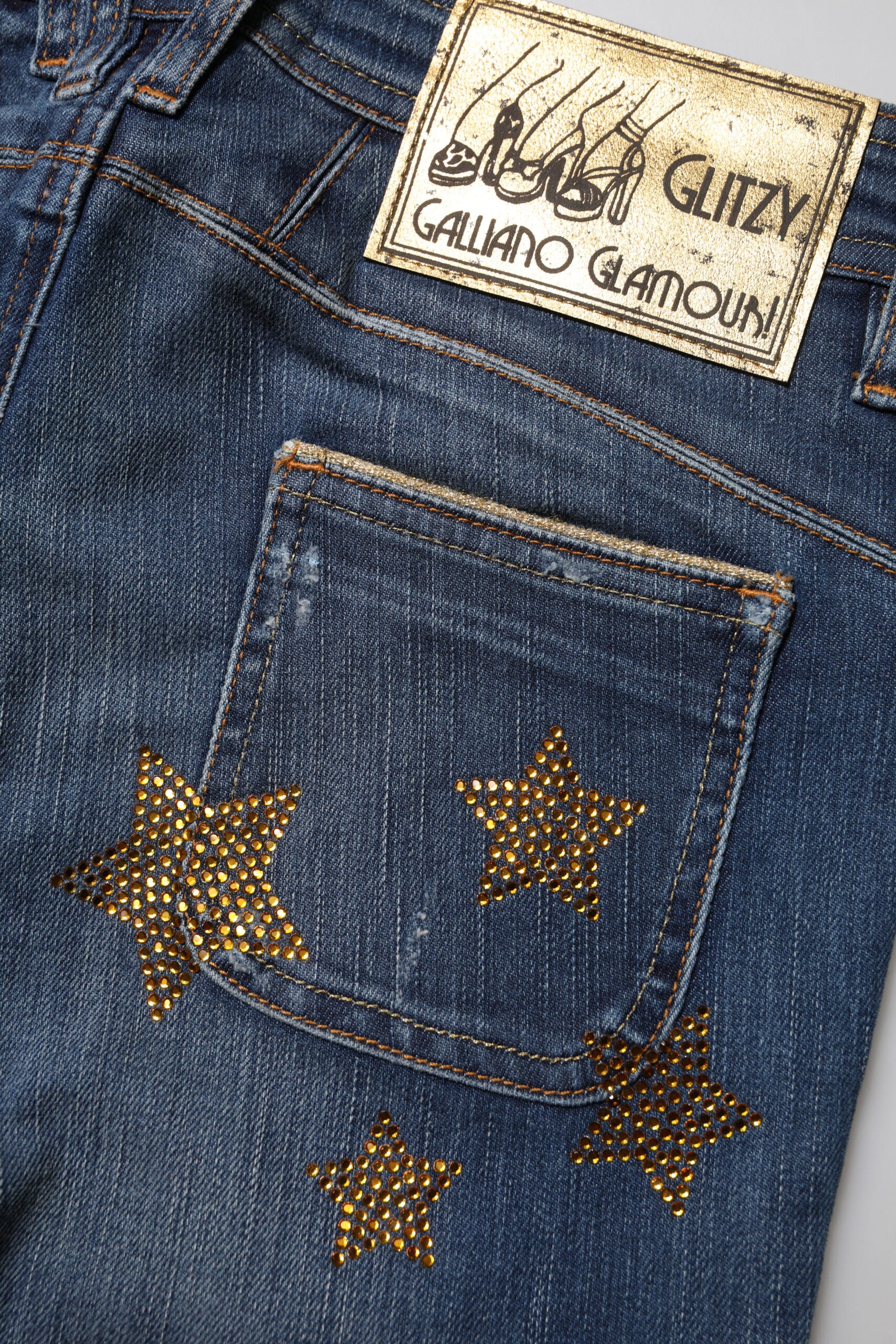 John Galliano Blå Bomuld Mellemhøj Taljede Denim Jeans med Brede Ben