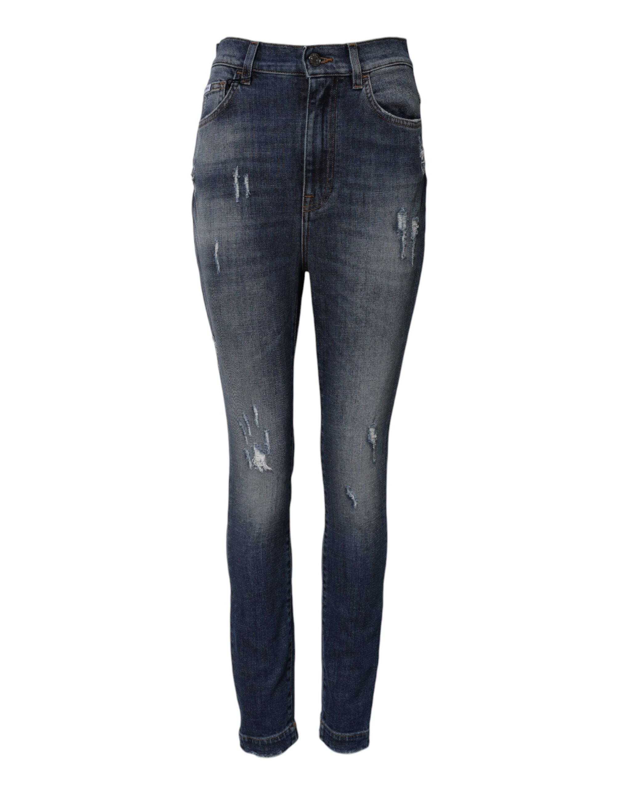 Dolce &amp; Gabbana Blå Vaskede Bomulds Højtaljede Denim Jeans