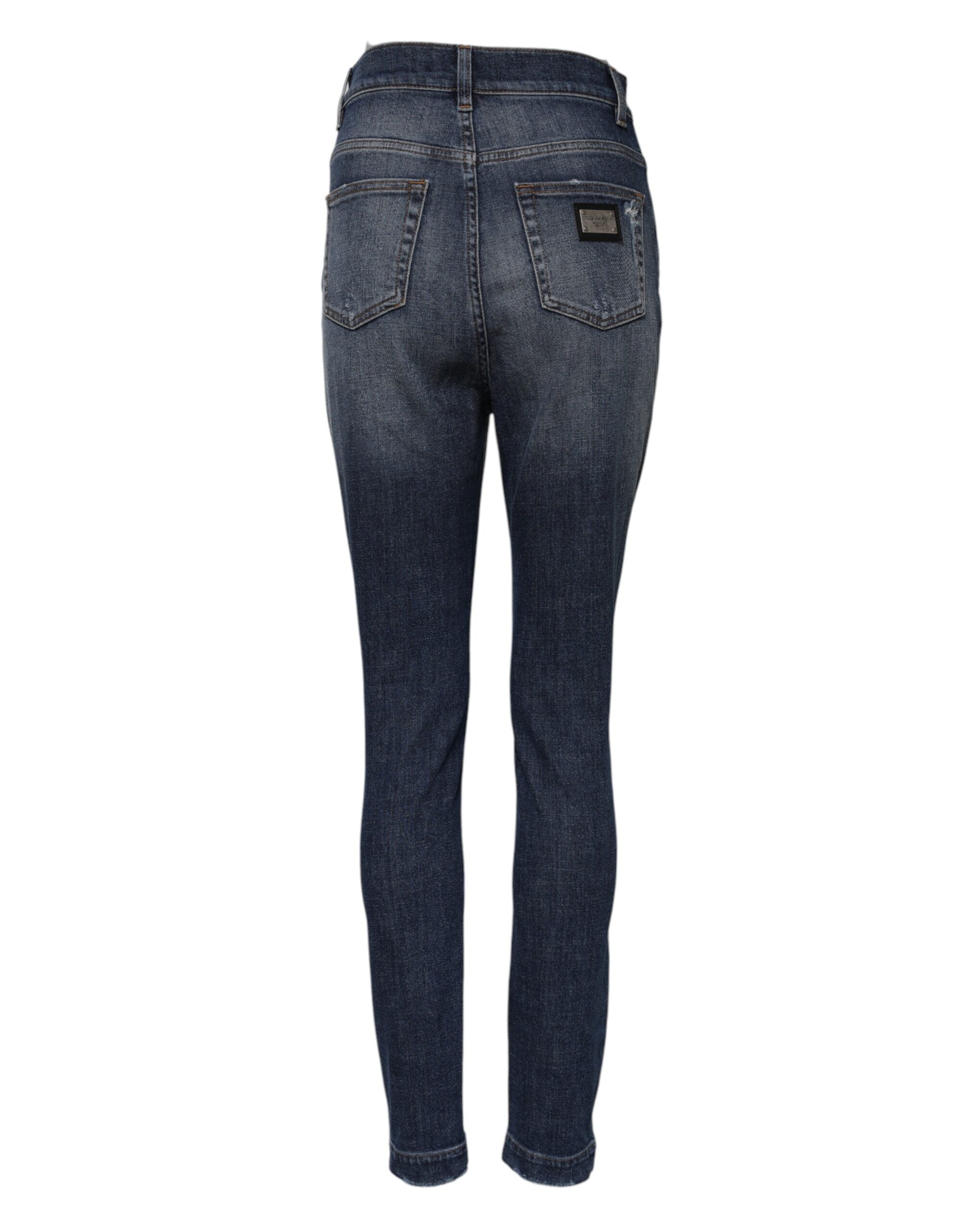 Dolce &amp; Gabbana Blå Vaskede Bomulds Højtaljede Denim Jeans