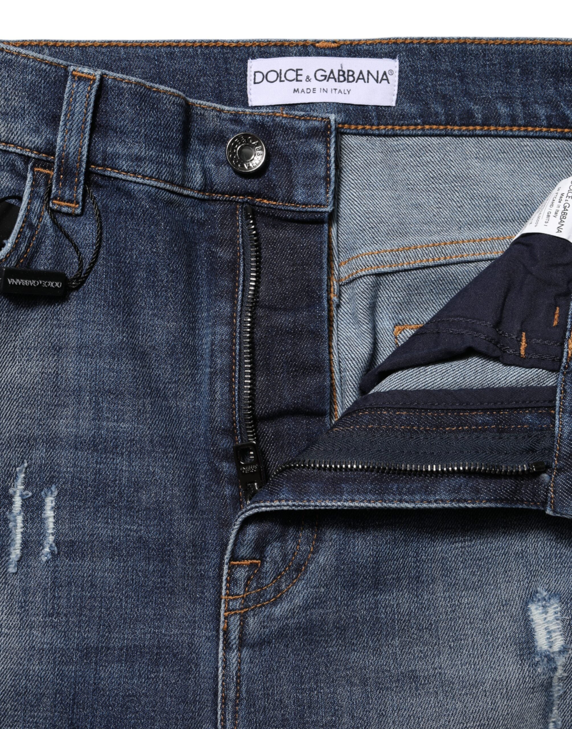 Dolce &amp; Gabbana Blå Vaskede Bomulds Højtaljede Denim Jeans