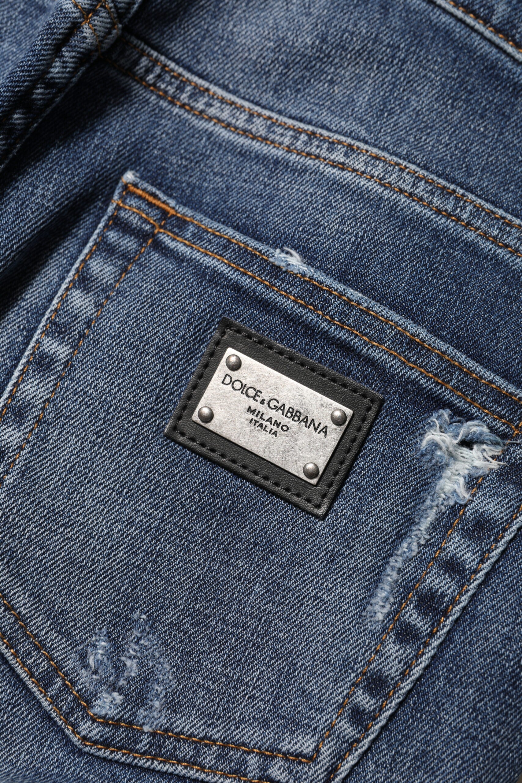 Dolce &amp; Gabbana Blå Vaskede Bomulds Højtaljede Denim Jeans