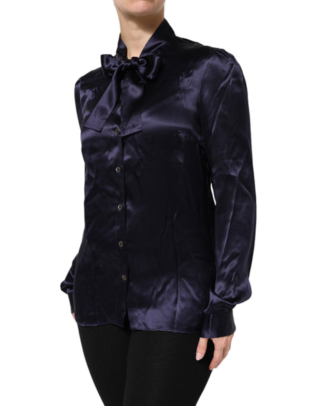 Dolce &amp; Gabbana Mørkelilla Silke Ascot Kravet Bluse Top