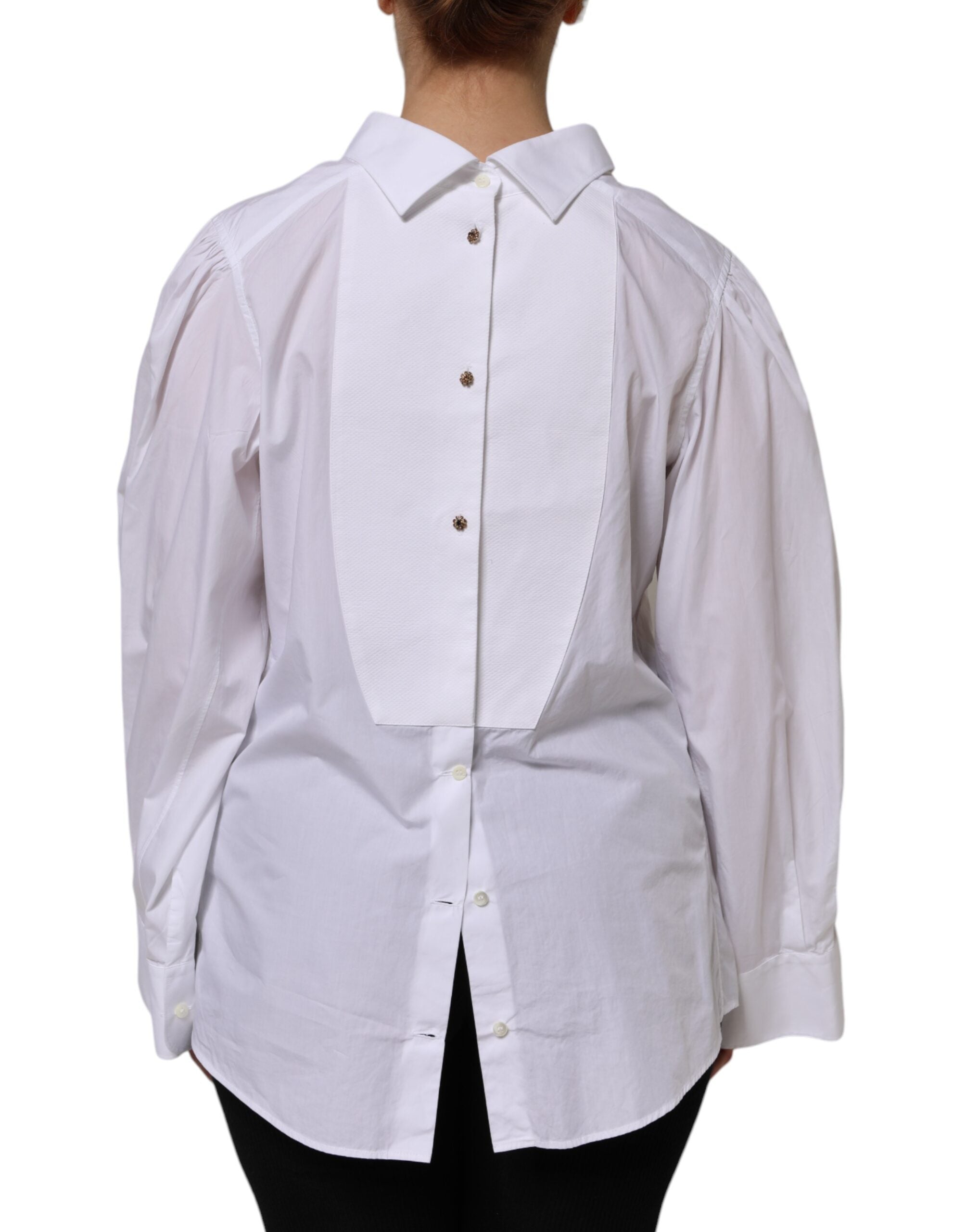 Dolce & Gabbana White Cotton Long Sleeves Formal Top Shirt