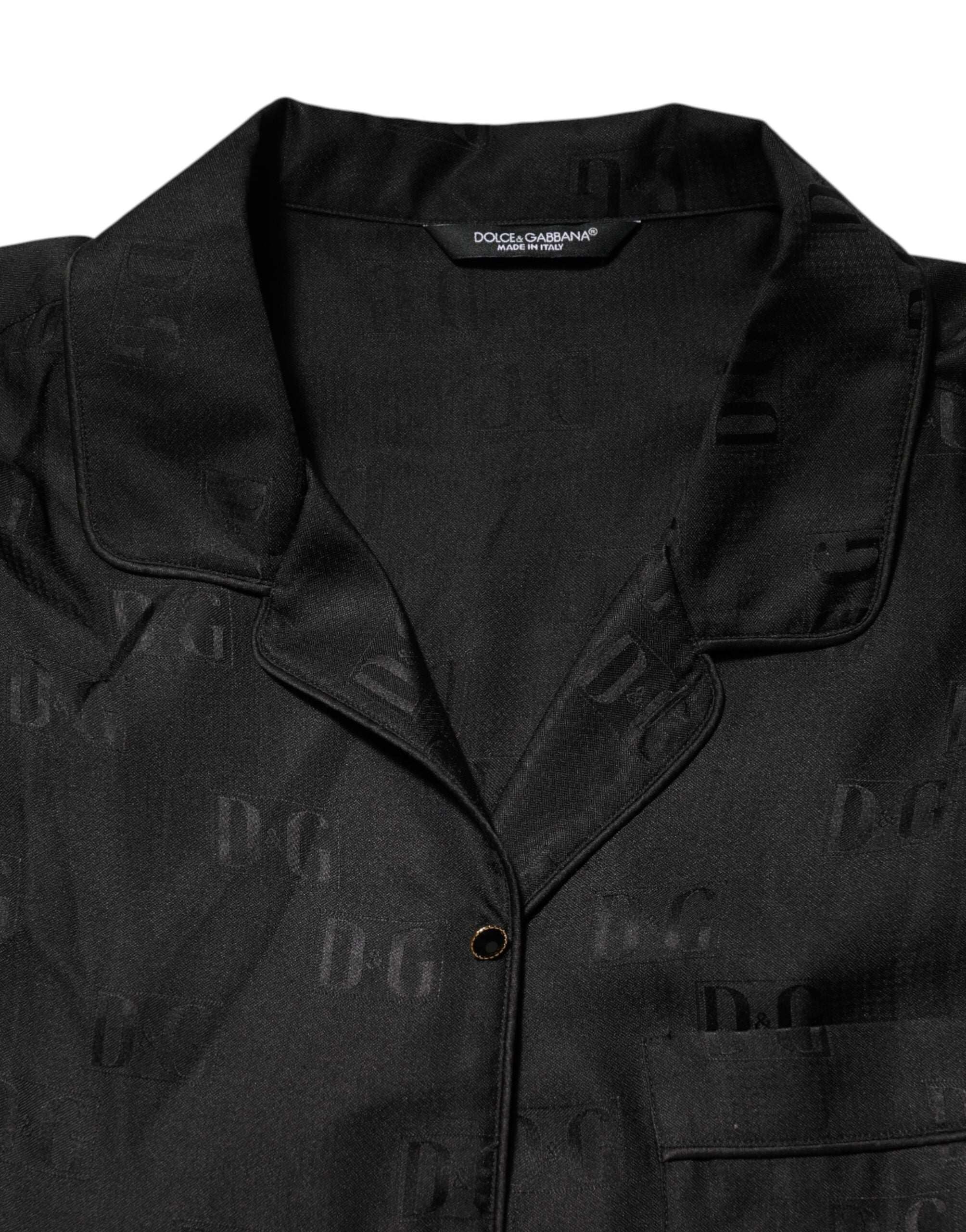 Dolce &amp; Gabbana Sort Silketop med DG Broderi og Lange Ærmer