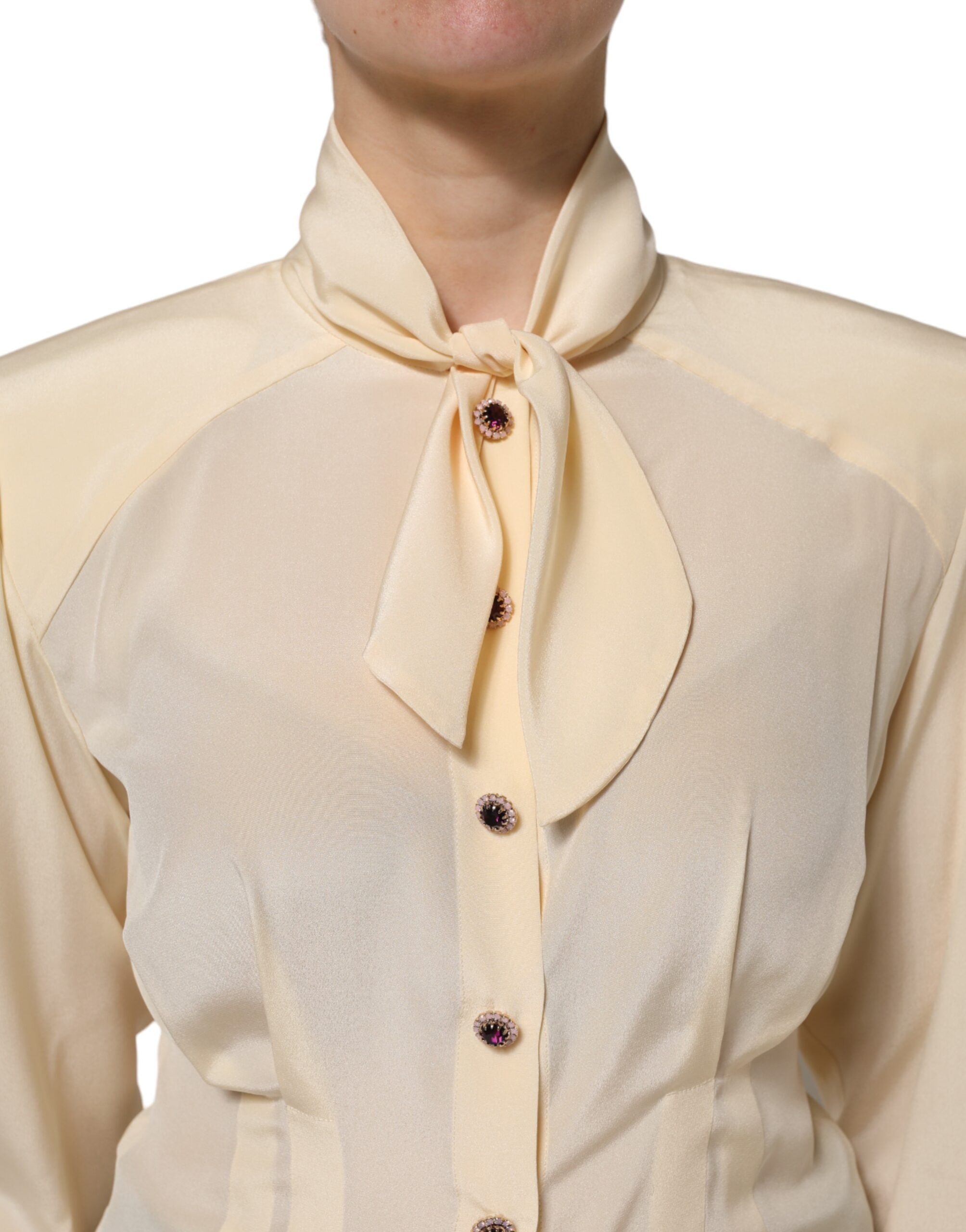 Dolce &amp; Gabbana Lysegul Silke Ascot Kravet Bluse Top