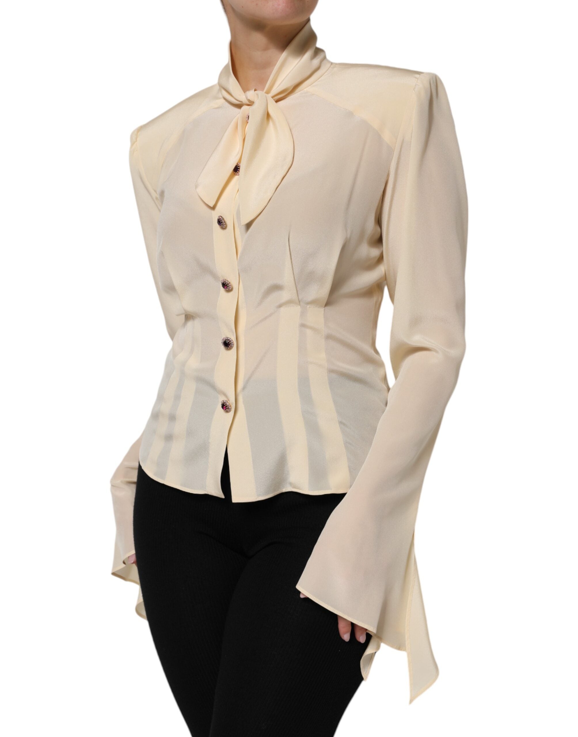Dolce &amp; Gabbana Lysegul Ascot-krave med knapper i bluse