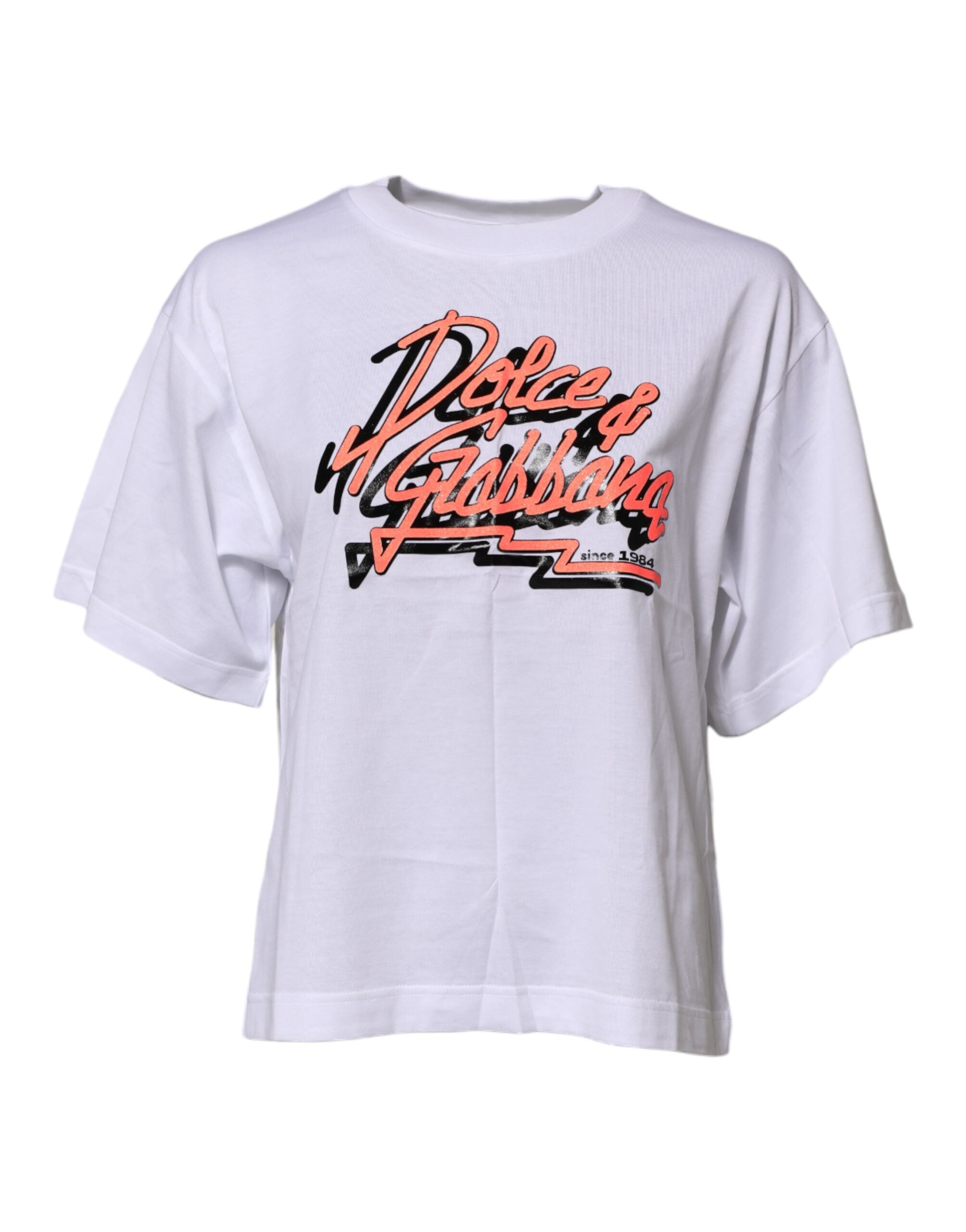 Dolce &amp; Gabbana hvid bomuld grafisk tryk rund hals T-shirt