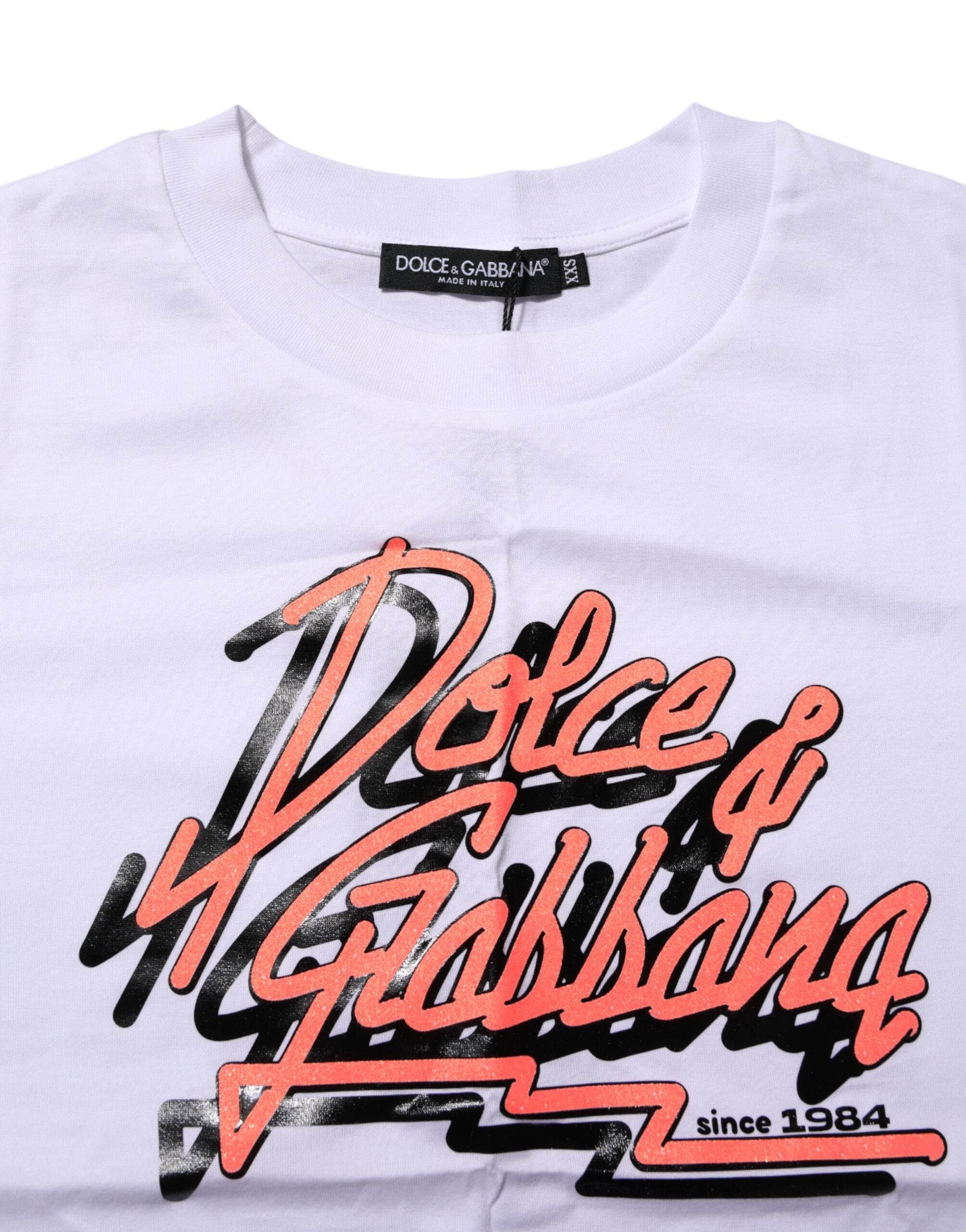 Dolce &amp; Gabbana hvid bomuld grafisk tryk rund hals T-shirt