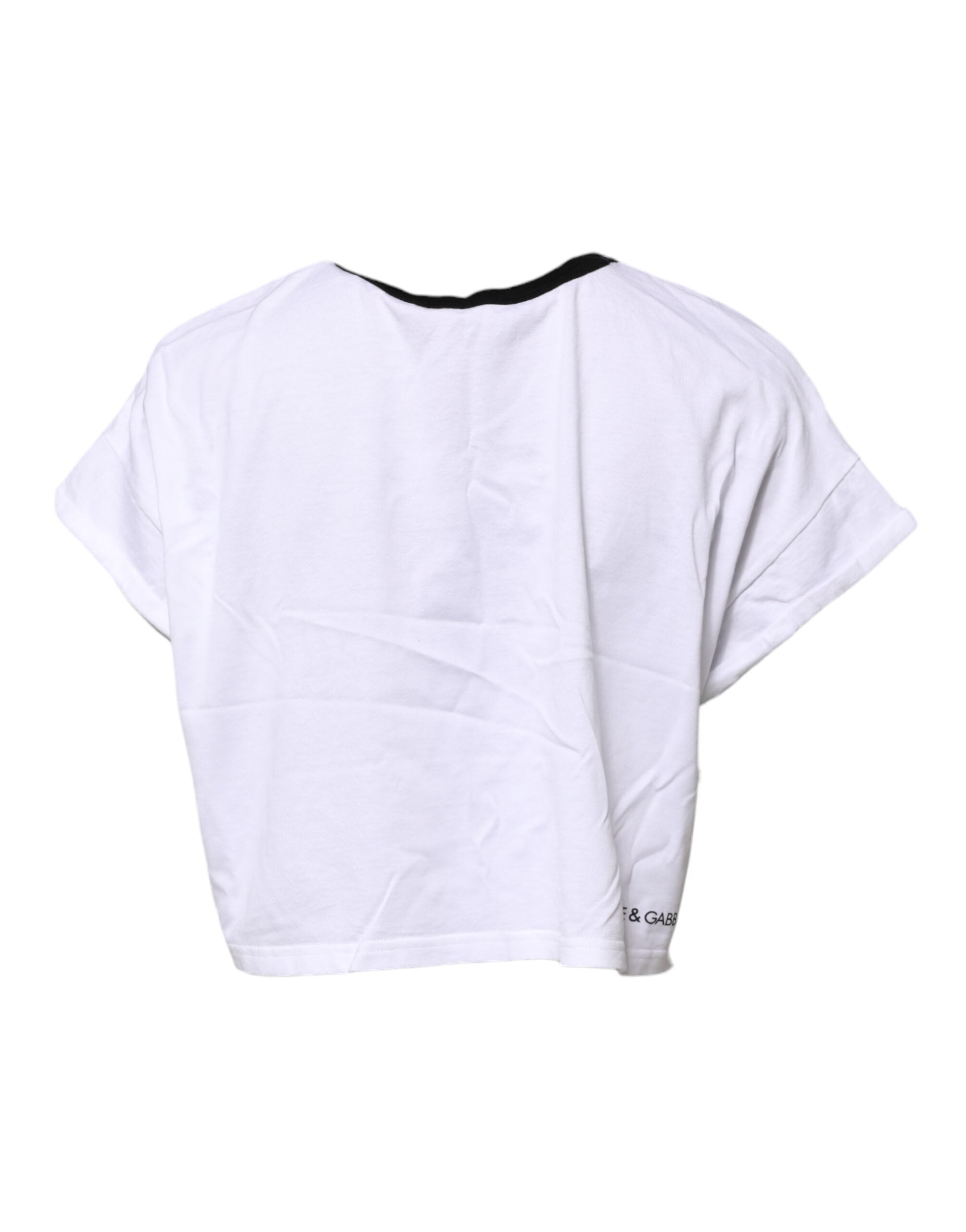 Dolce &amp; Gabbana Hvid Grafisk Print Rund Hals Cropped T-shirt