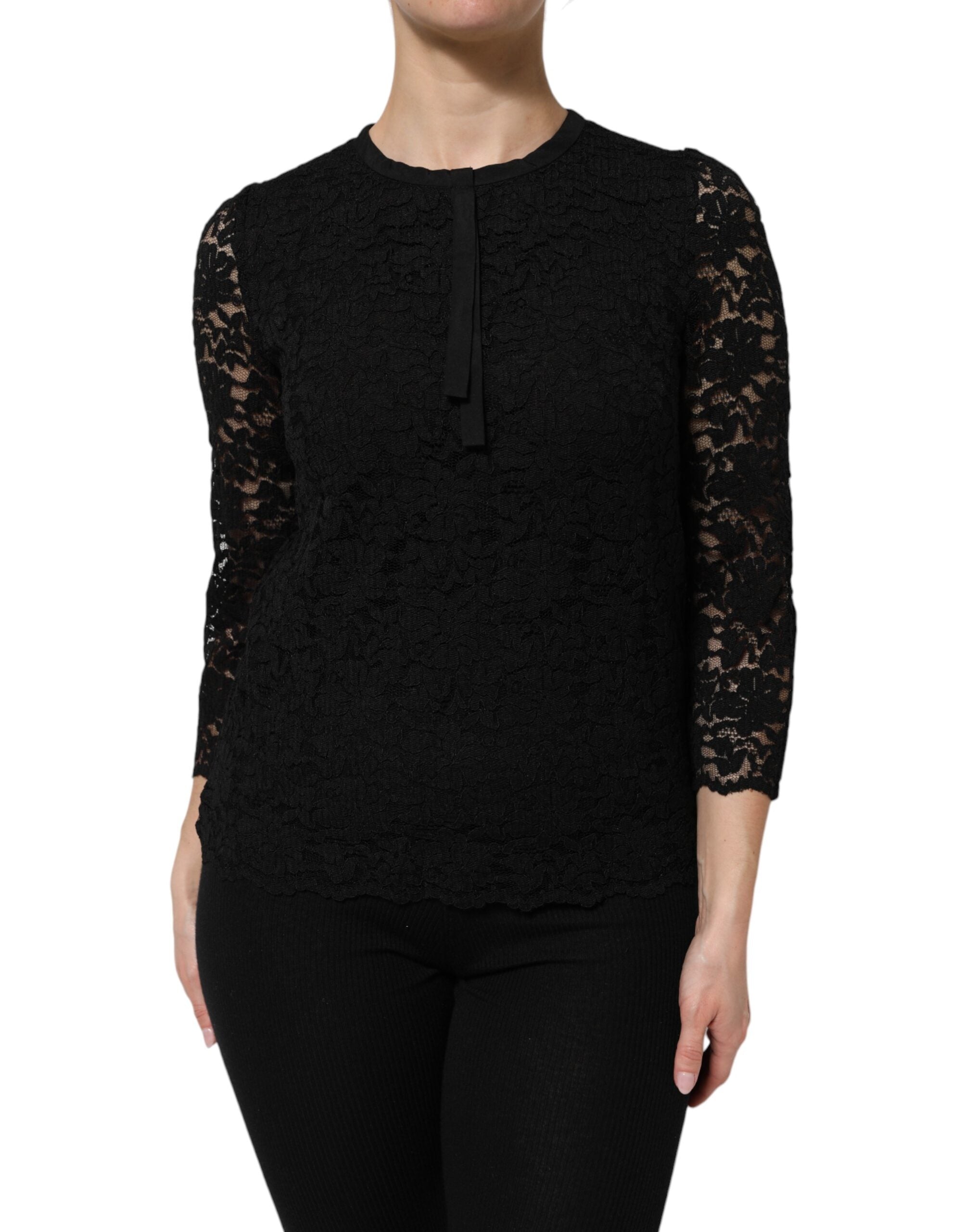 Dolce &amp; Gabbana Sort Nylon Blonde Langærmet Bluse Top