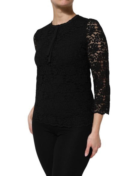 Dolce &amp; Gabbana Sort Nylon Blonde Langærmet Bluse Top
