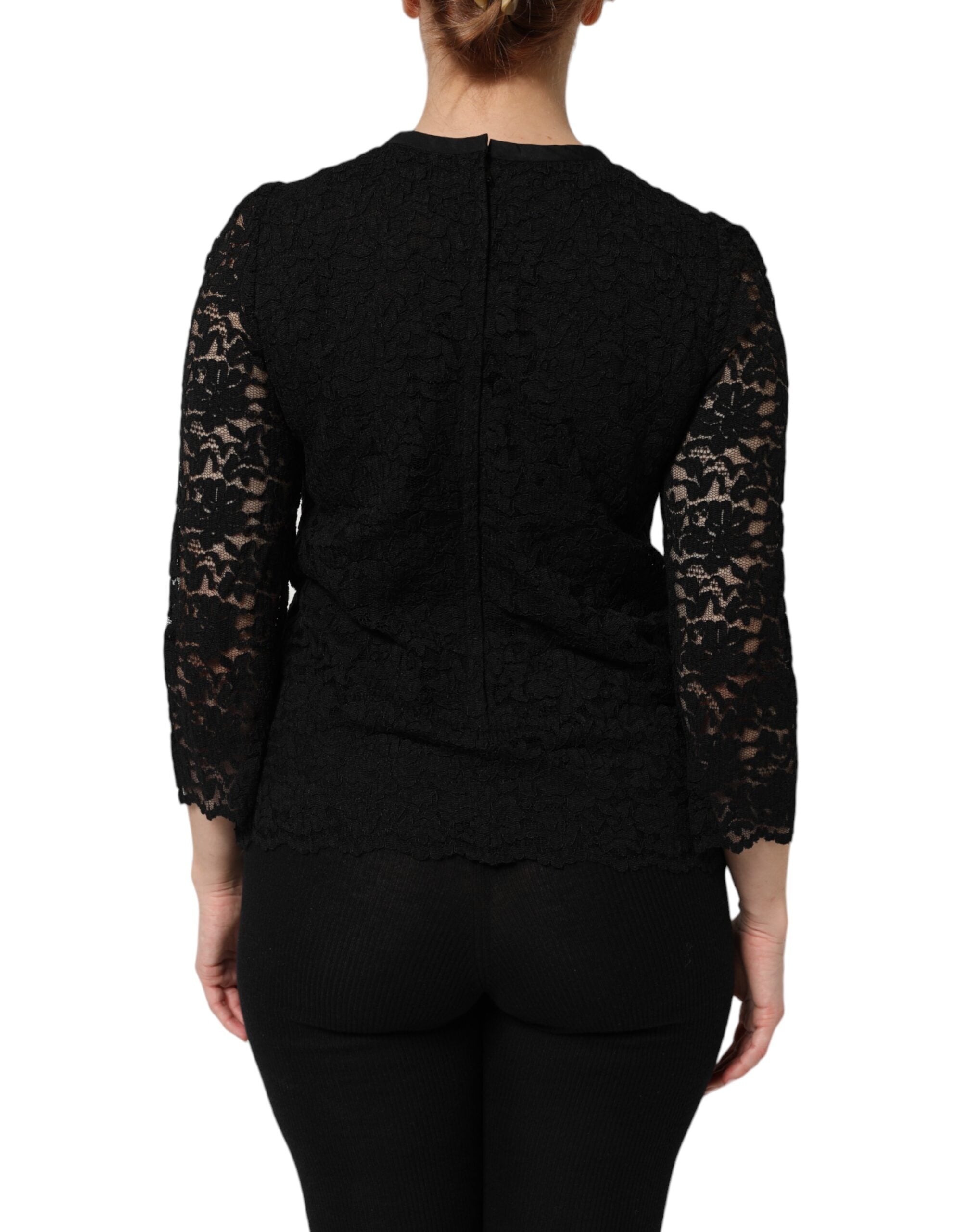 Dolce &amp; Gabbana Sort Nylon Blonde Langærmet Bluse Top