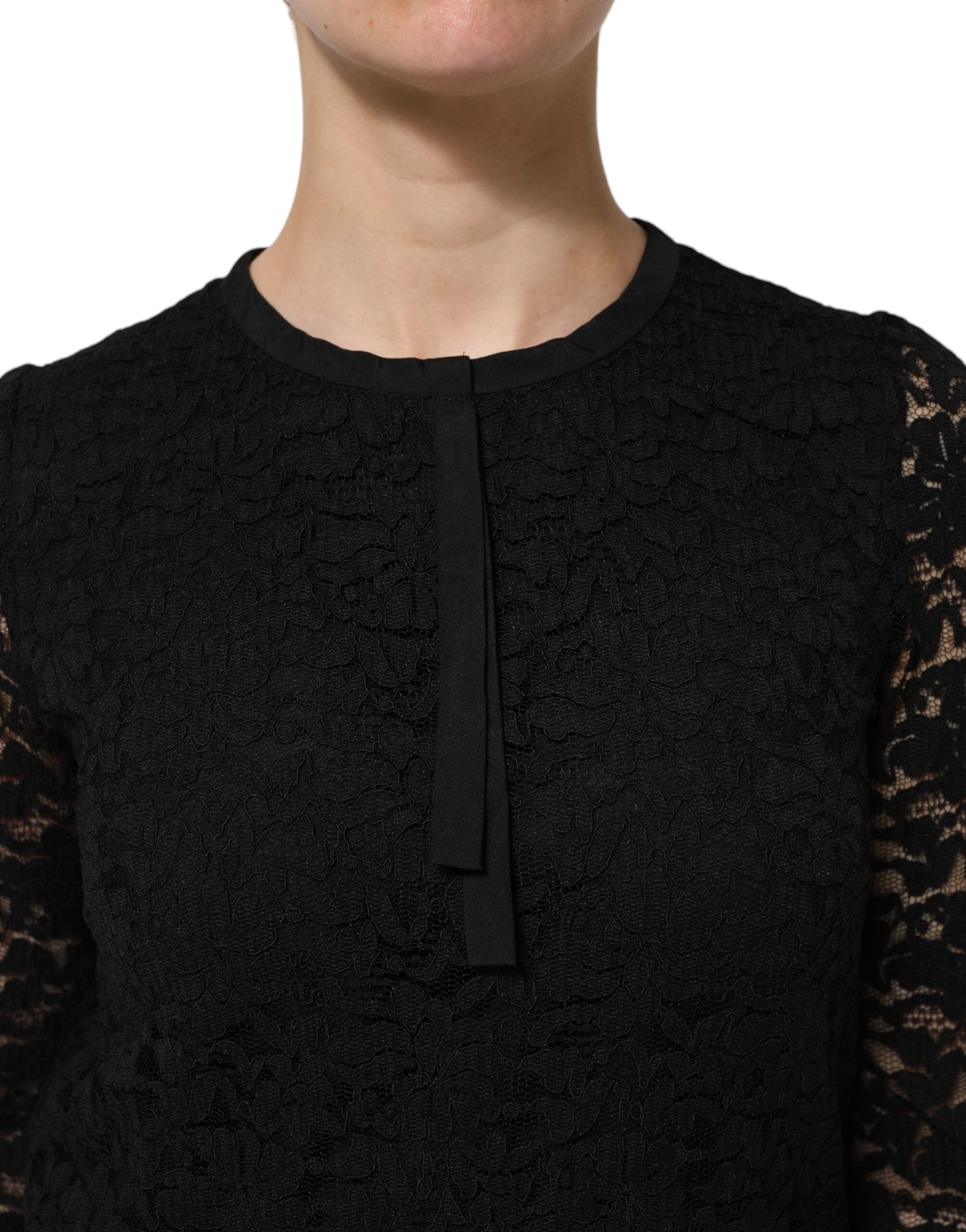 Dolce &amp; Gabbana Sort Nylon Blonde Langærmet Bluse Top