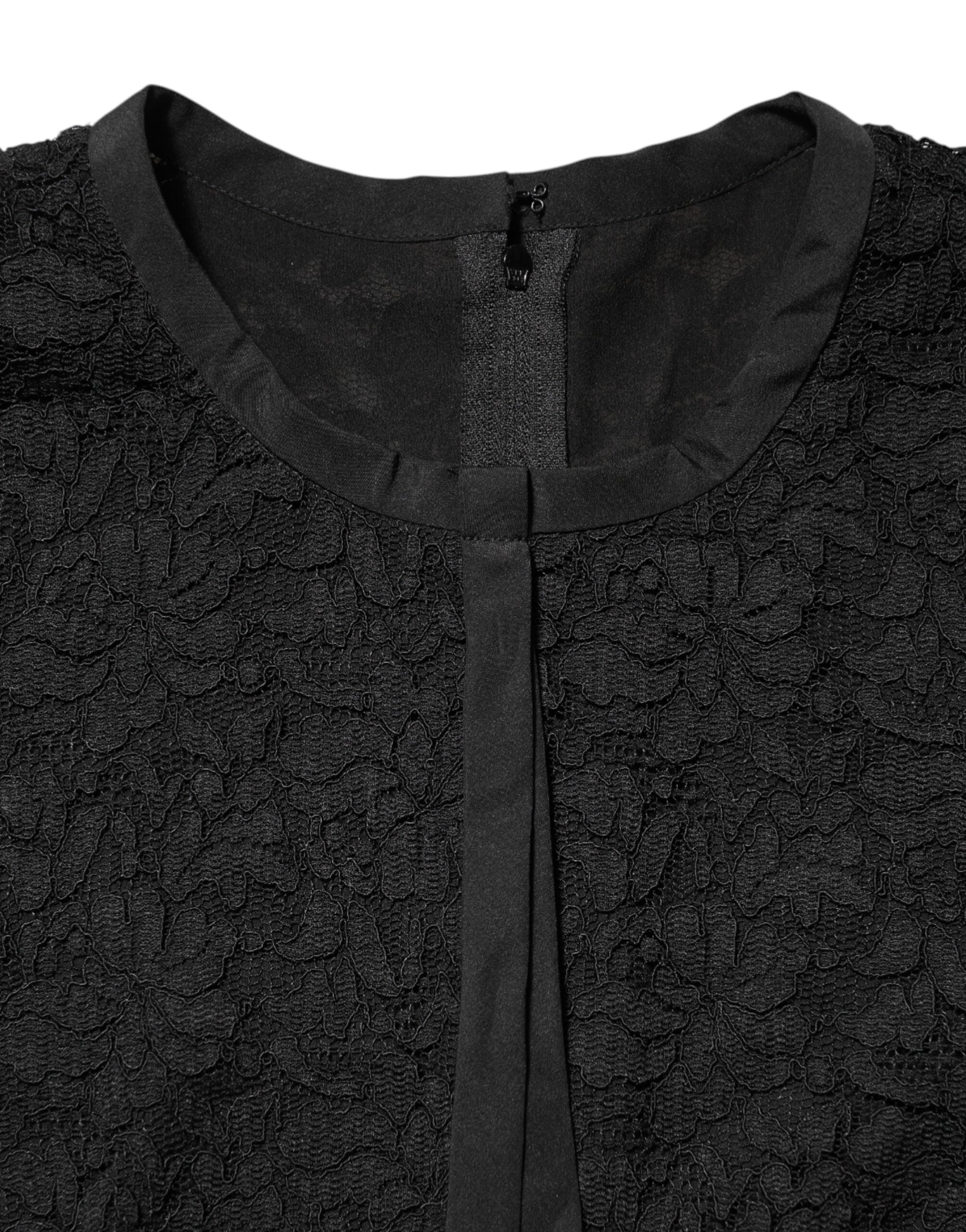 Dolce &amp; Gabbana Sort Nylon Blonde Langærmet Bluse Top