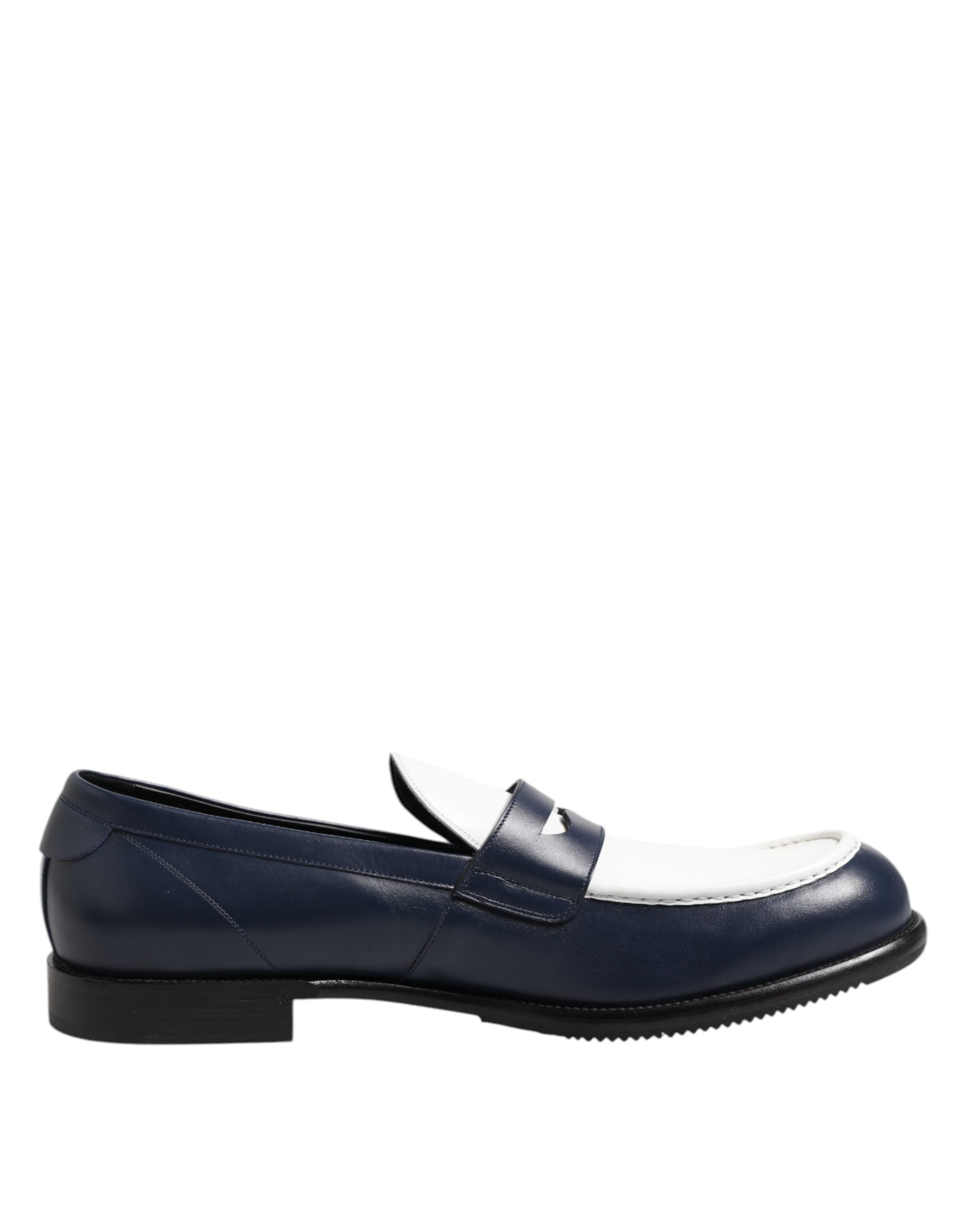 Dolce & Gabbana Black White Leather Slip On Loafers Men Dress Shoes