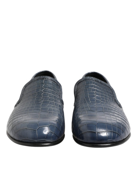 Dolce &amp; Gabbana Blå Eksotisk Læder Slip On Loafers Herre Pæne Sko
